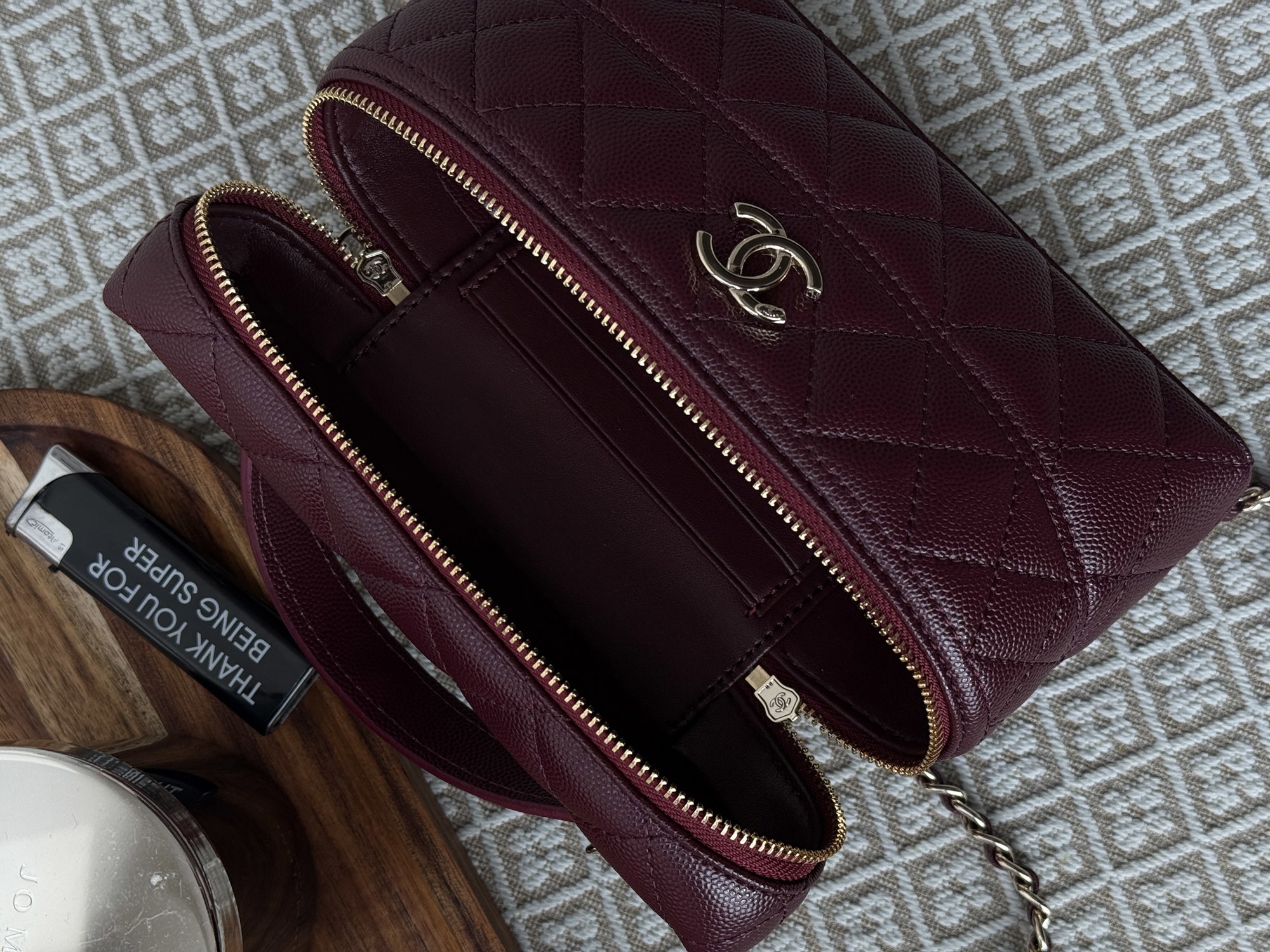 Chanel Caviar Quilted CC Top Handle Long Vanity Burgundy - 10