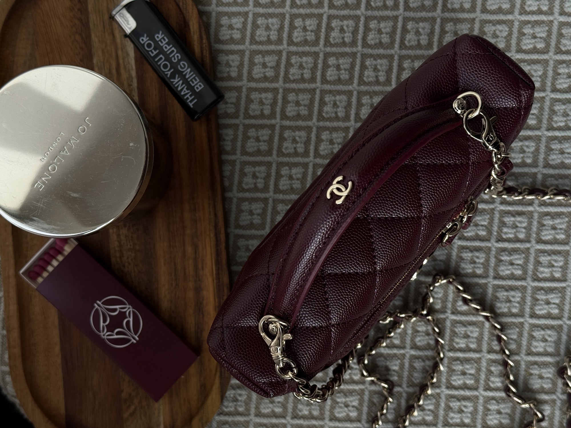 Chanel Caviar Quilted CC Top Handle Long Vanity Burgundy - 12