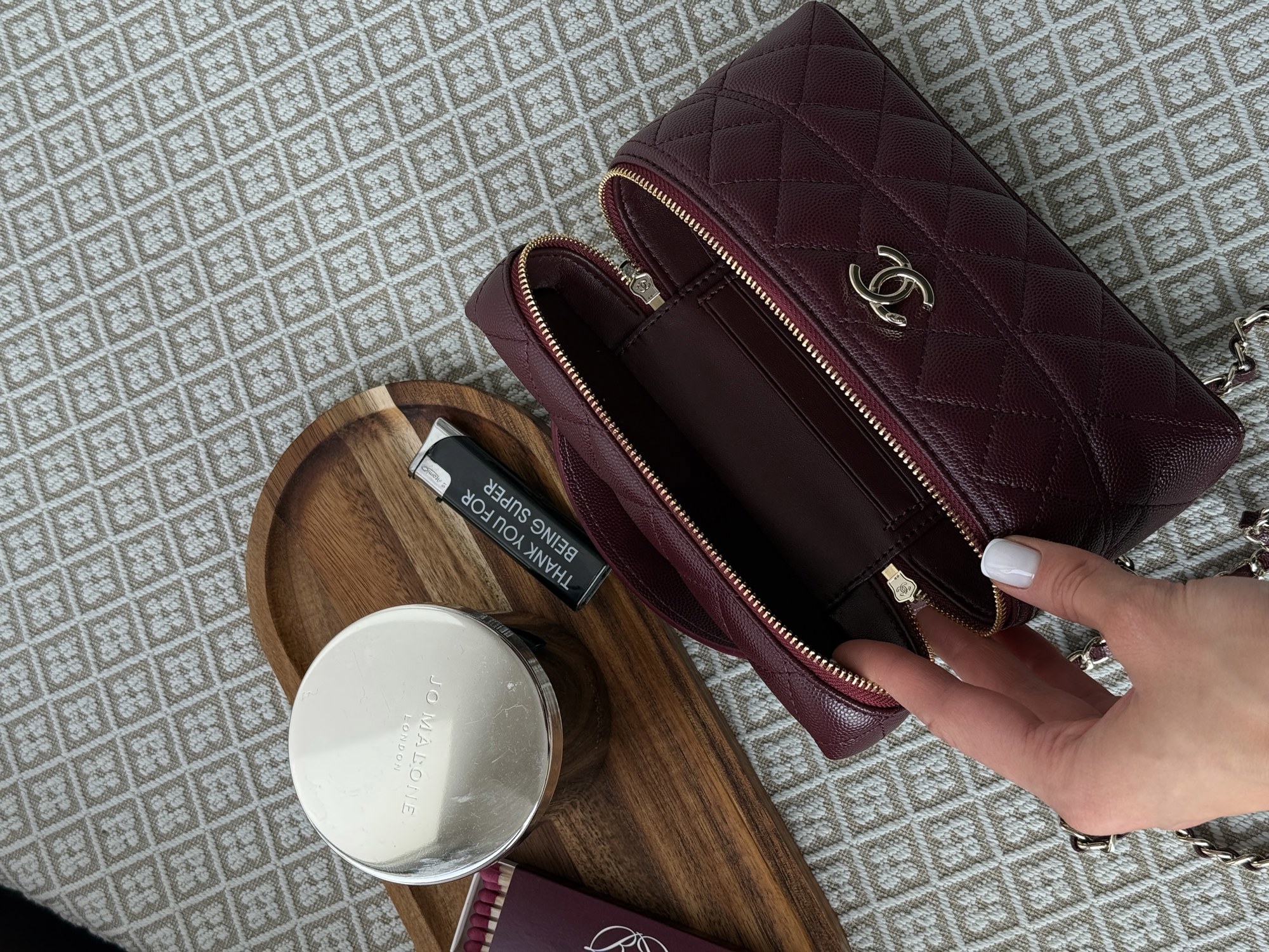 Chanel Caviar Quilted CC Top Handle Long Vanity Burgundy - 8