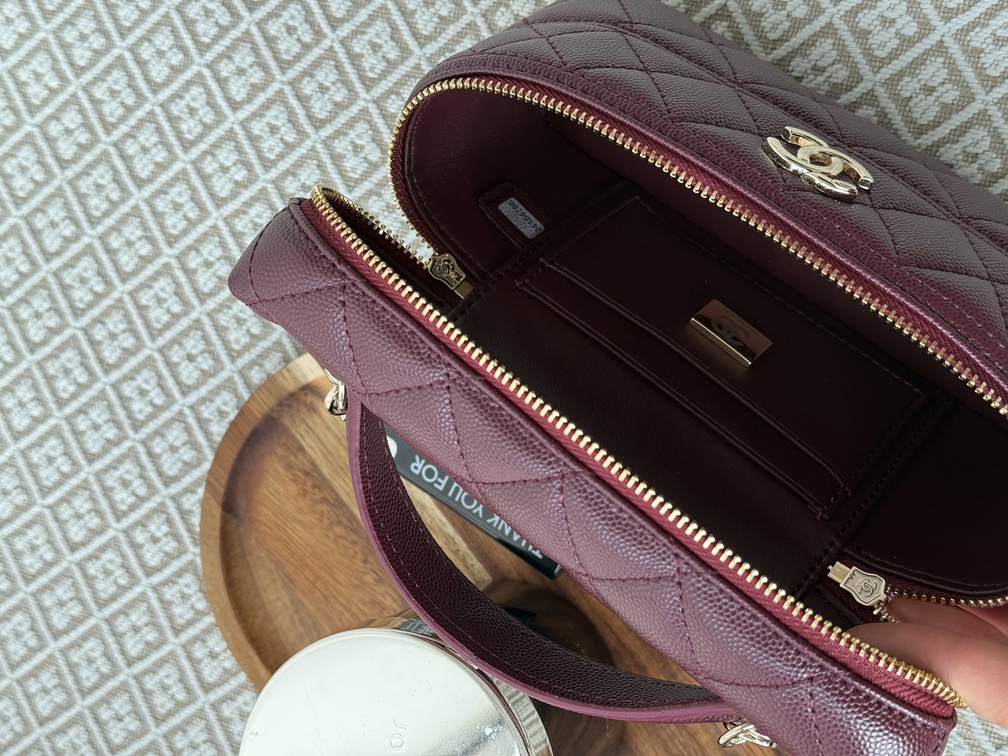 Chanel Caviar Quilted CC Top Handle Long Vanity Burgundy - 6