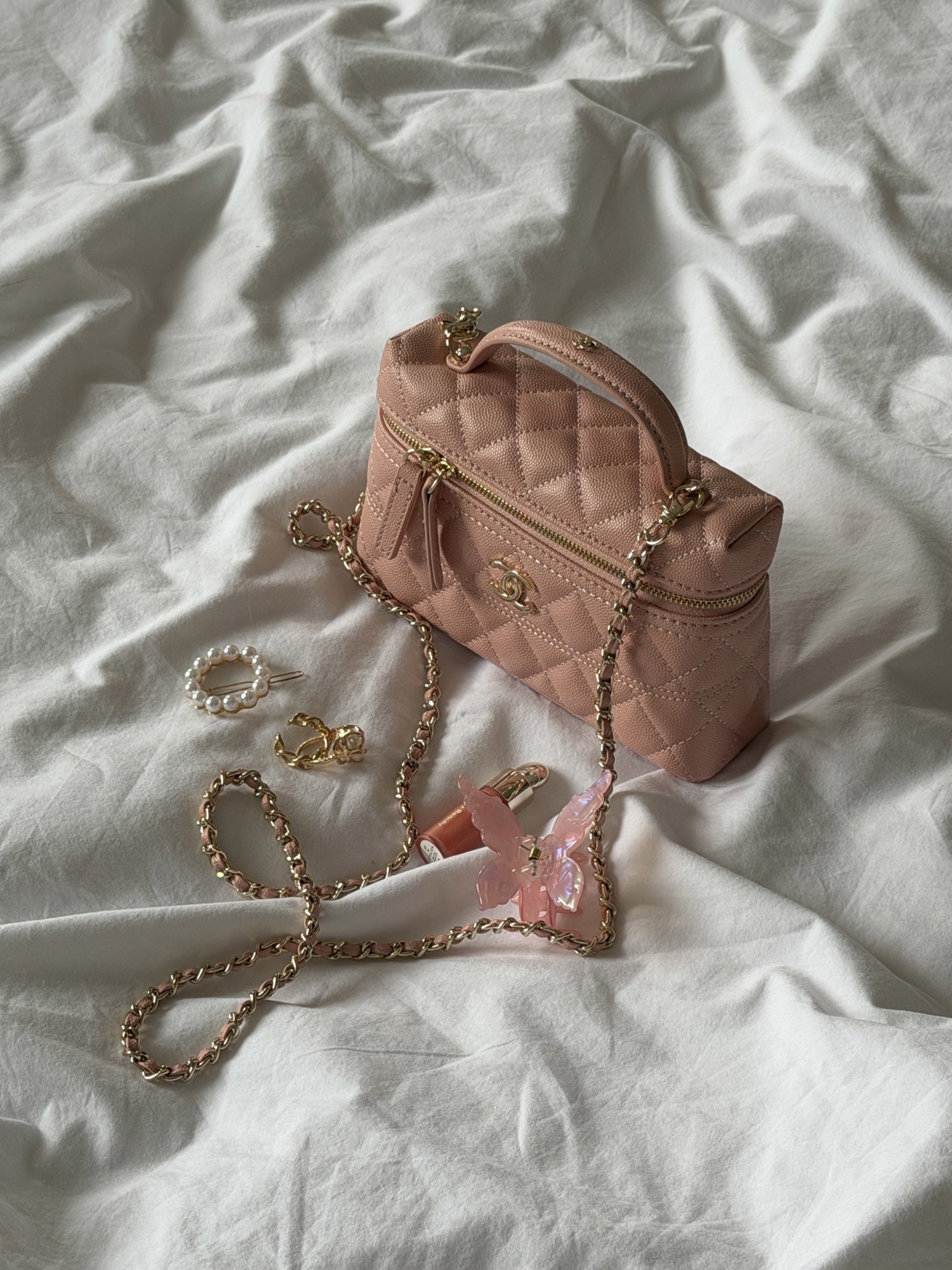Chanel Caviar Quilted CC Top Handle Long Vanity Pink - 8