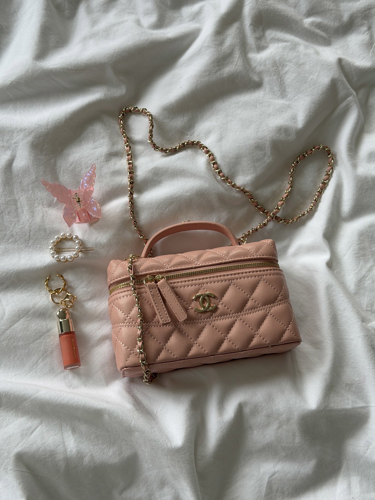 Chanel Caviar Quilted CC Top Handle Long Vanity Pink - 5