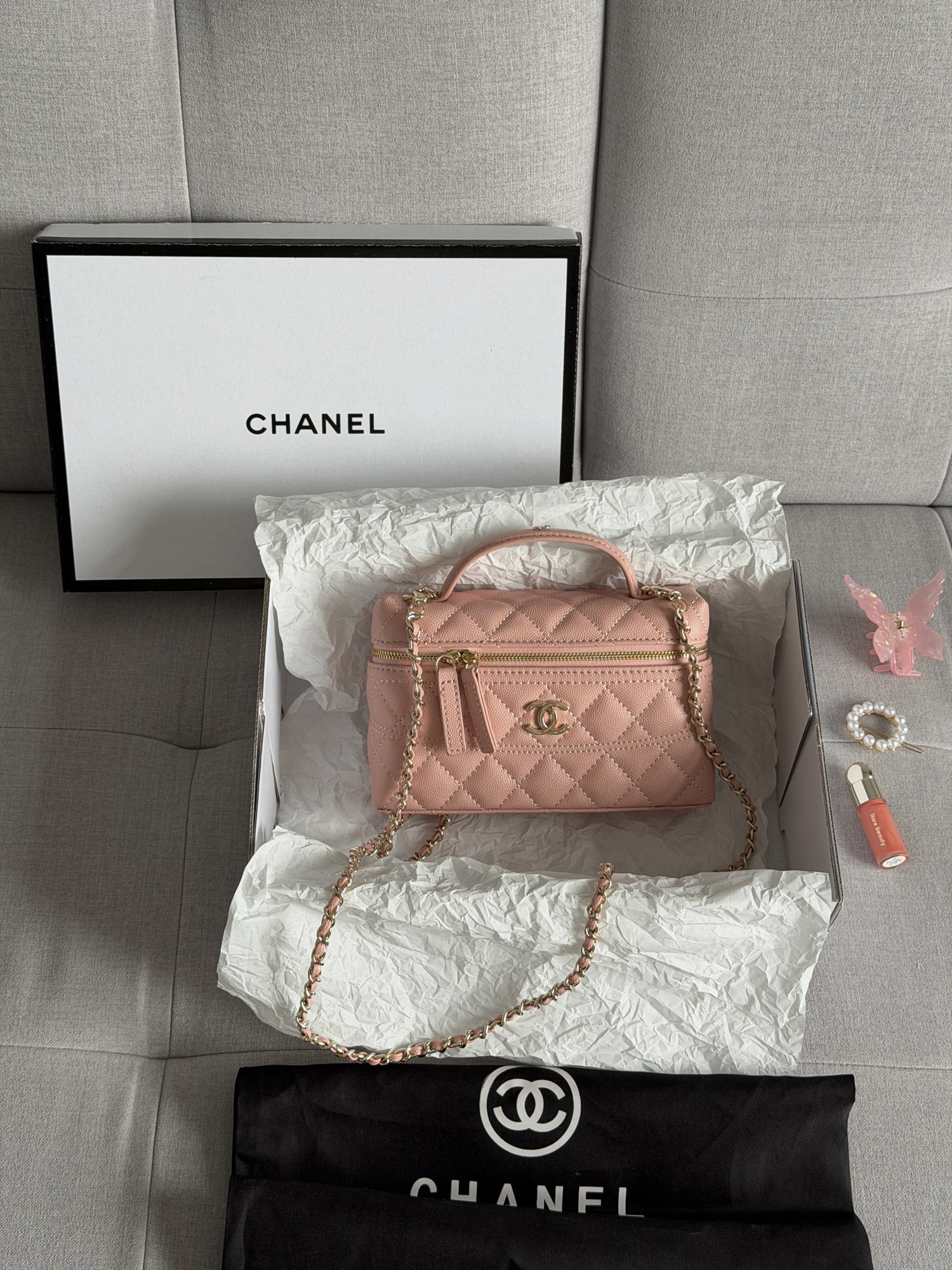 Chanel Caviar Quilted CC Top Handle Long Vanity Pink - 4