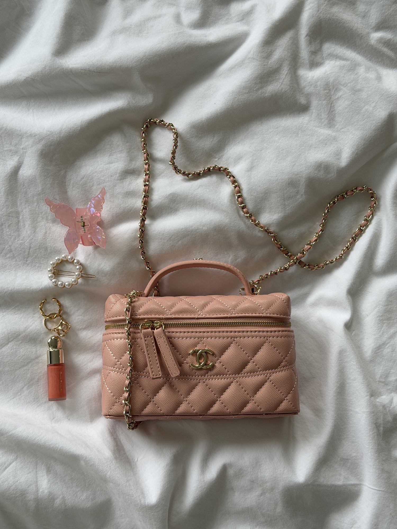 Chanel Caviar Quilted CC Top Handle Long Vanity Pink - 3