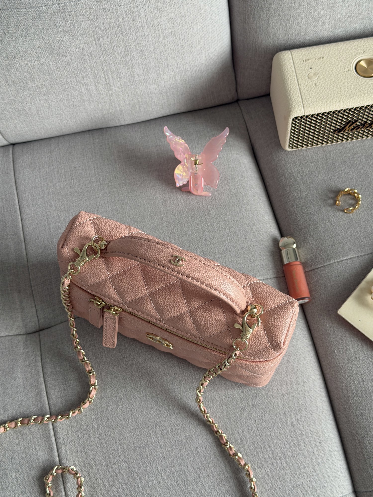 Chanel Caviar Quilted CC Top Handle Long Vanity Pink - 14
