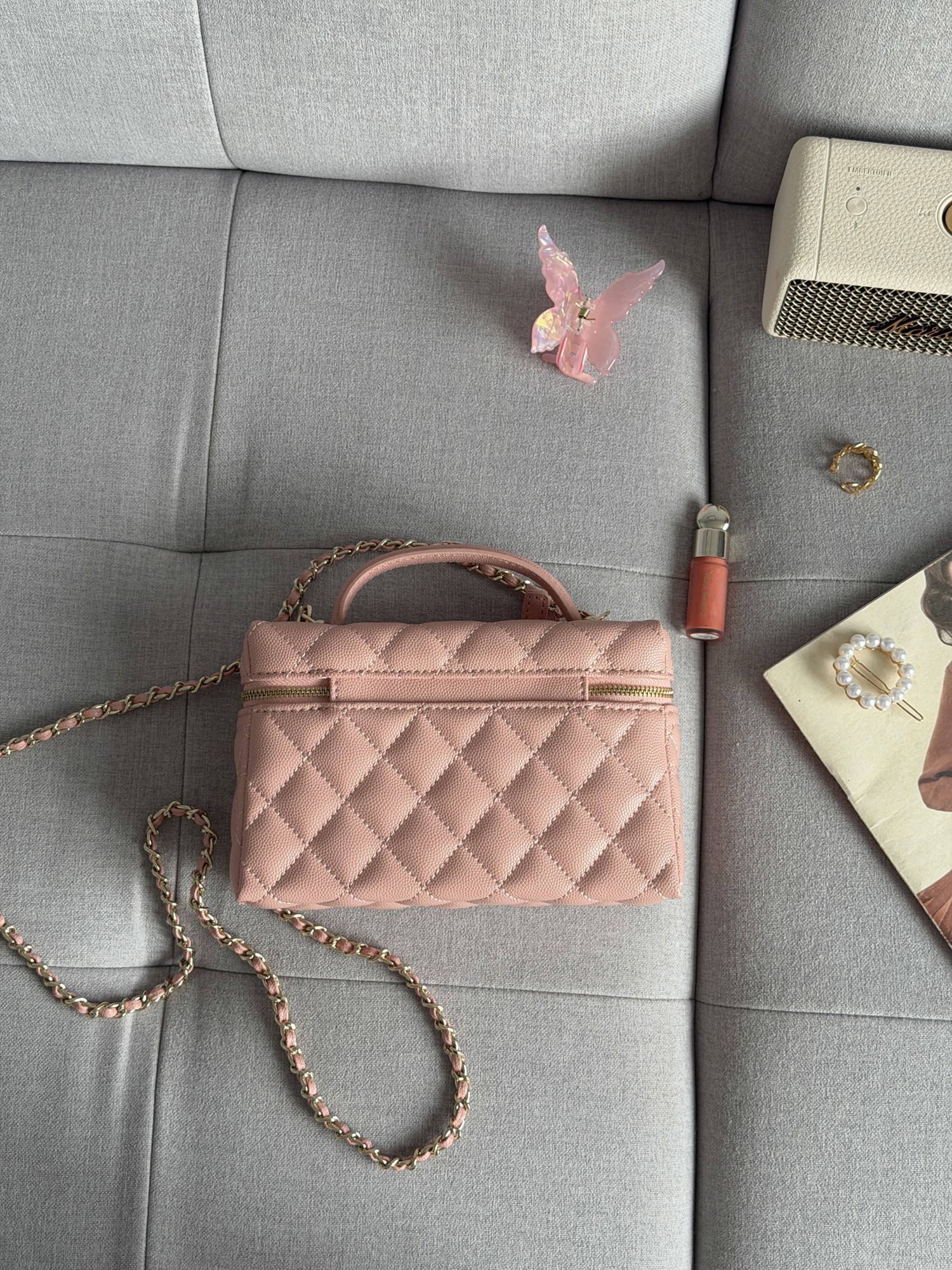 Chanel Caviar Quilted CC Top Handle Long Vanity Pink - 12