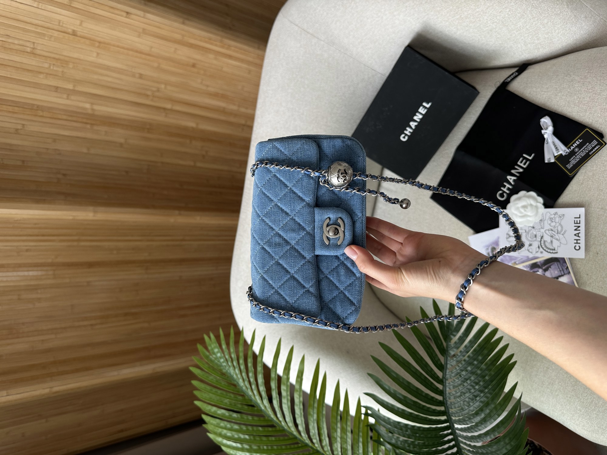 Chanel Classic 1.55 Small Single Flap Denim/Silver - 13