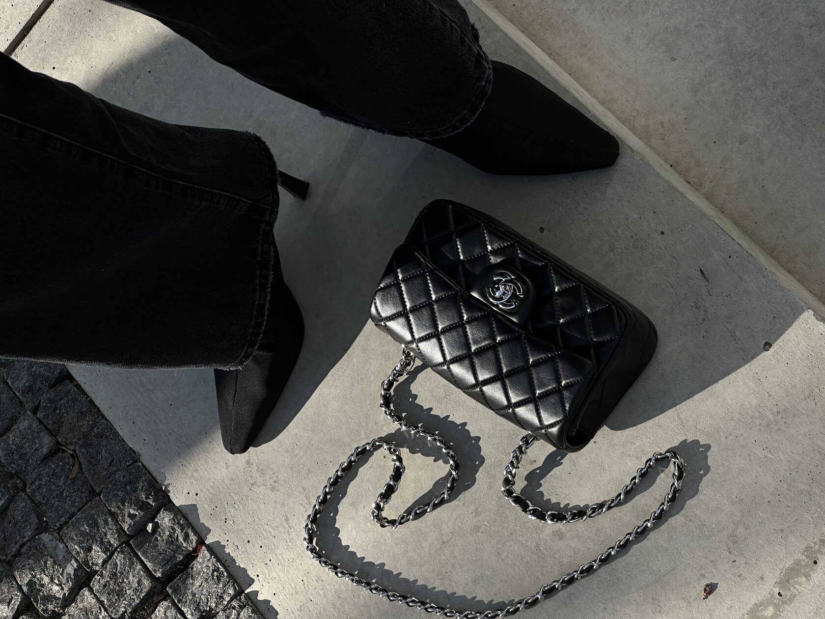 Chanel Classic 1.55 Small Single Flap in Black/Silver - 6