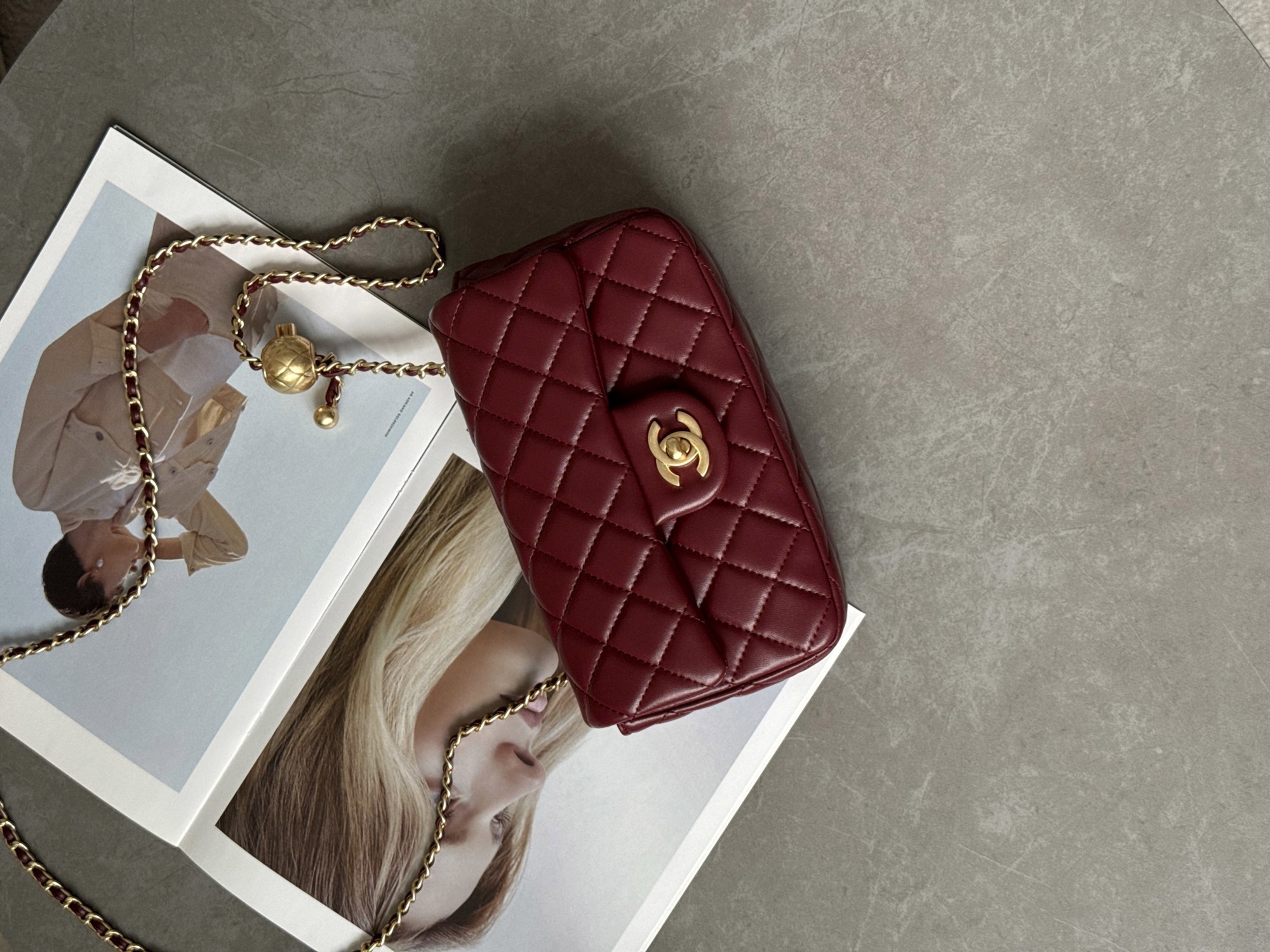 Chanel Classic 1.55 Small Single Flap in Burgundy/Gold - 15