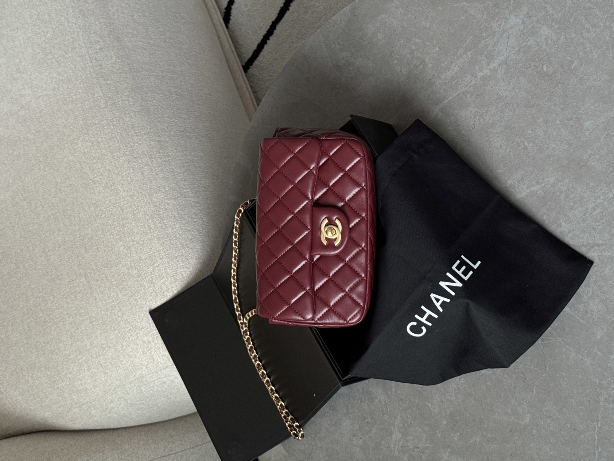 Chanel Classic 1.55 Small Single Flap in Burgundy/Gold - 14
