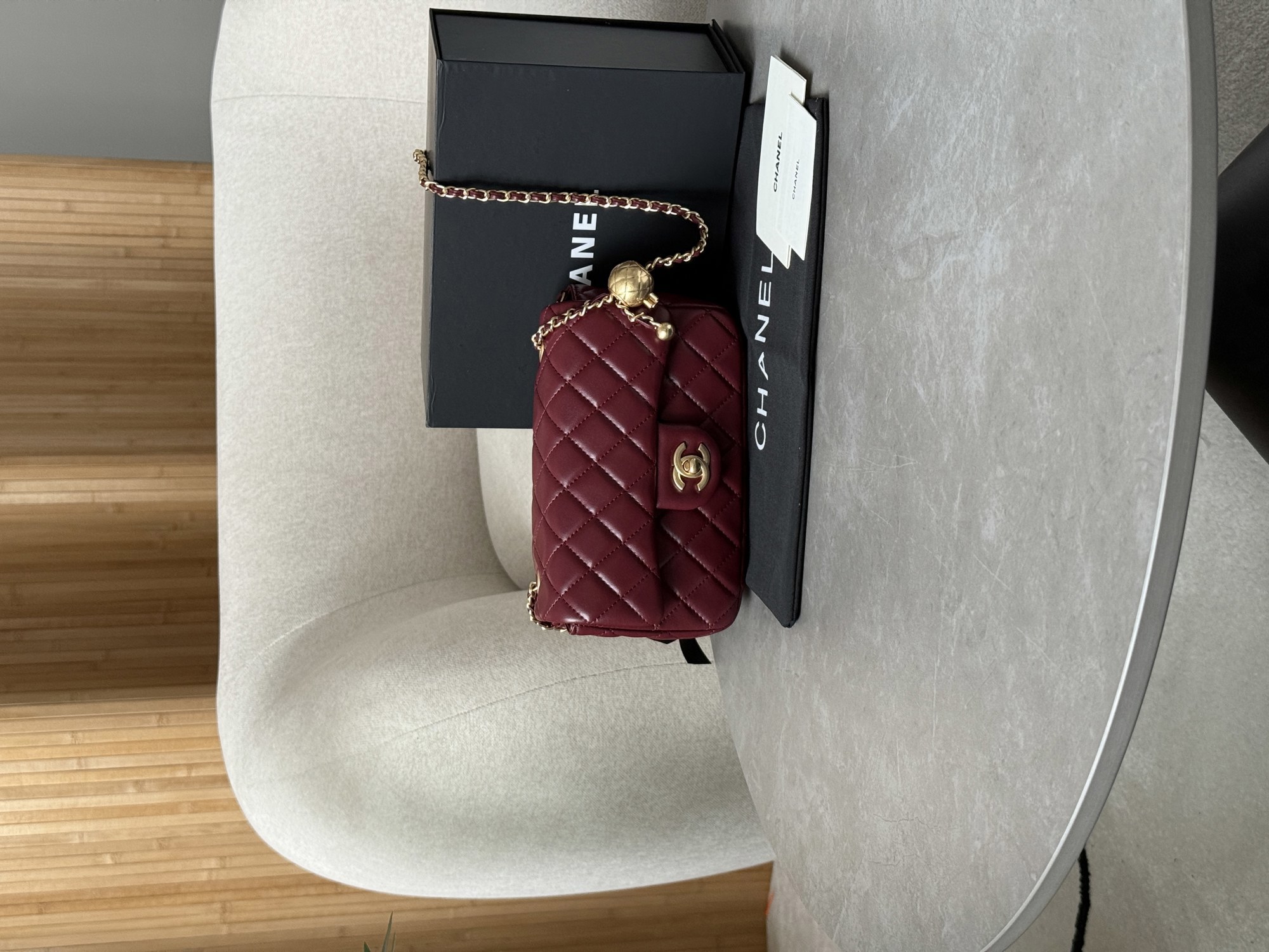 Chanel Classic 1.55 Small Single Flap in Burgundy/Gold - 9