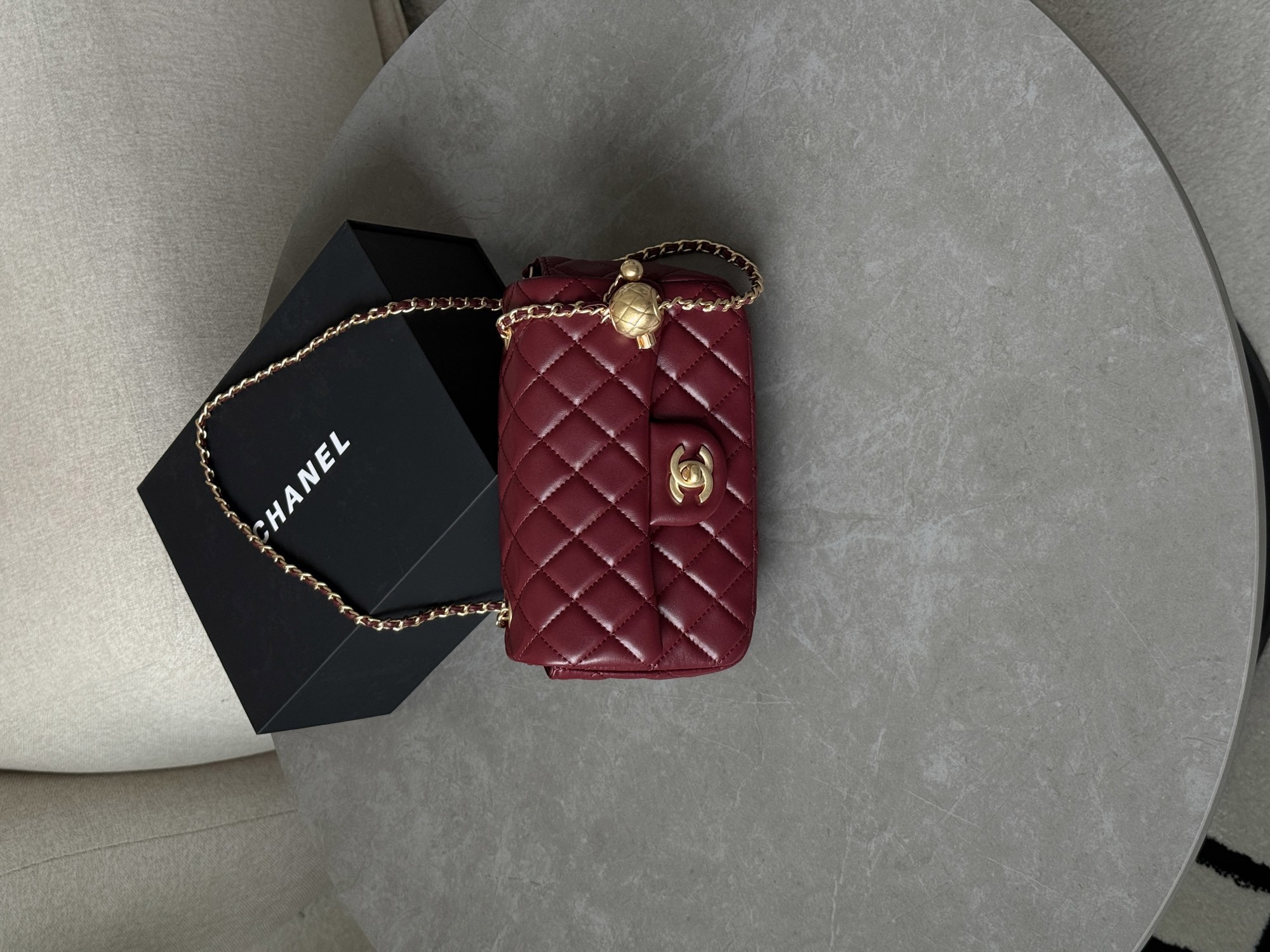 Chanel Classic 1.55 Small Single Flap in Burgundy/Gold - 13
