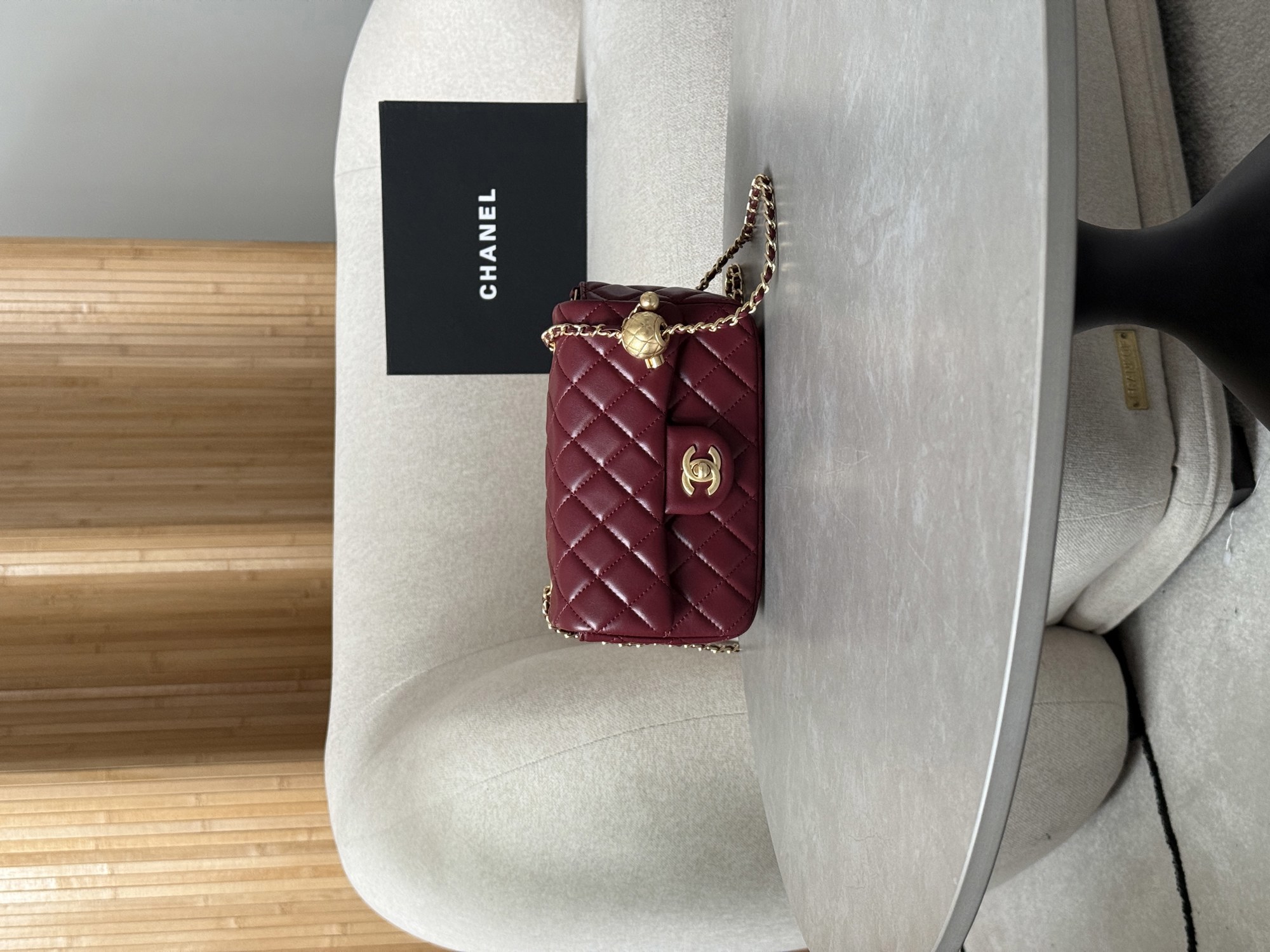 Chanel Classic 1.55 Small Single Flap in Burgundy/Gold - 12