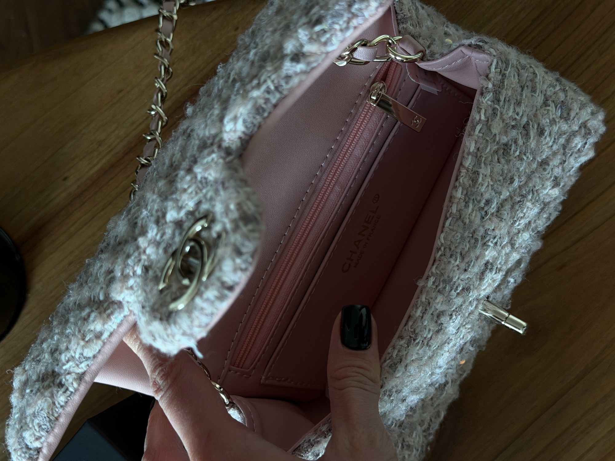 Chanel Classic 1.55 Small Single Flap Tweed/Gold - 9