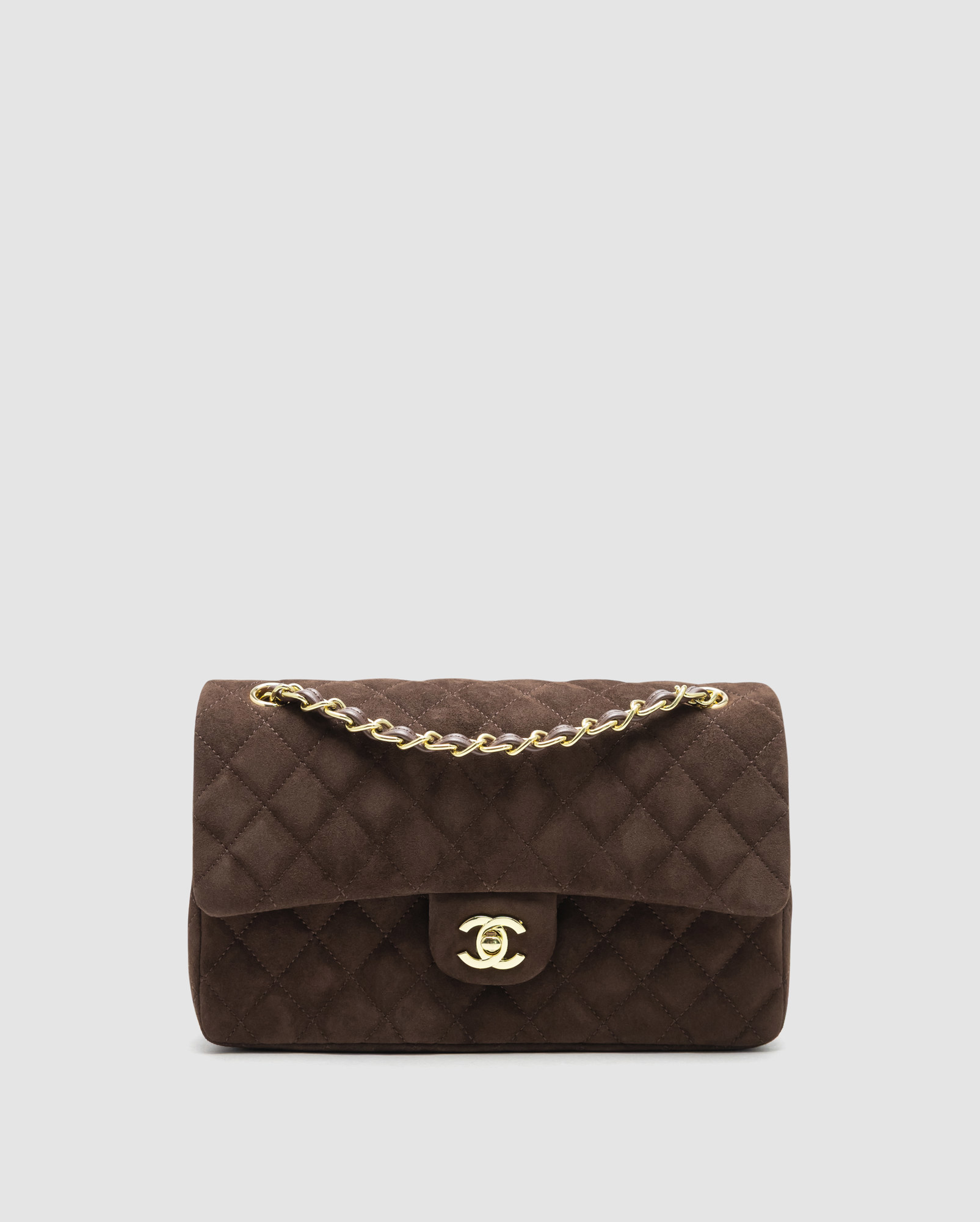 Chanel Classic 2.55 Medium Double Flap in Suede Brown/Gold - 2