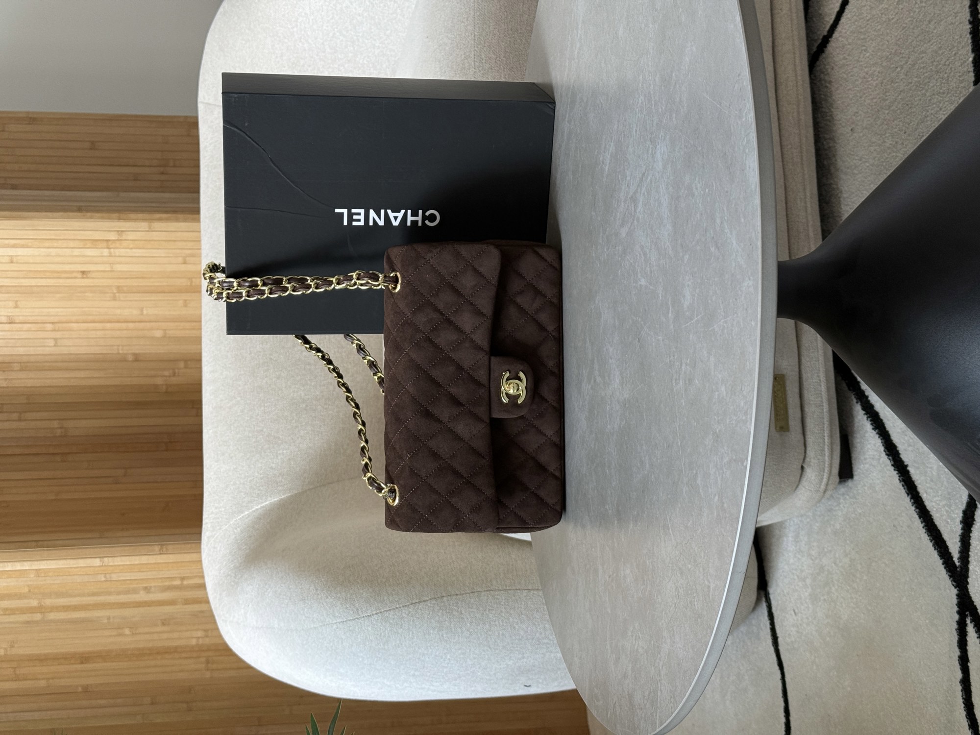 Chanel Classic 2.55 Medium Double Flap in Suede Brown/Gold - 10