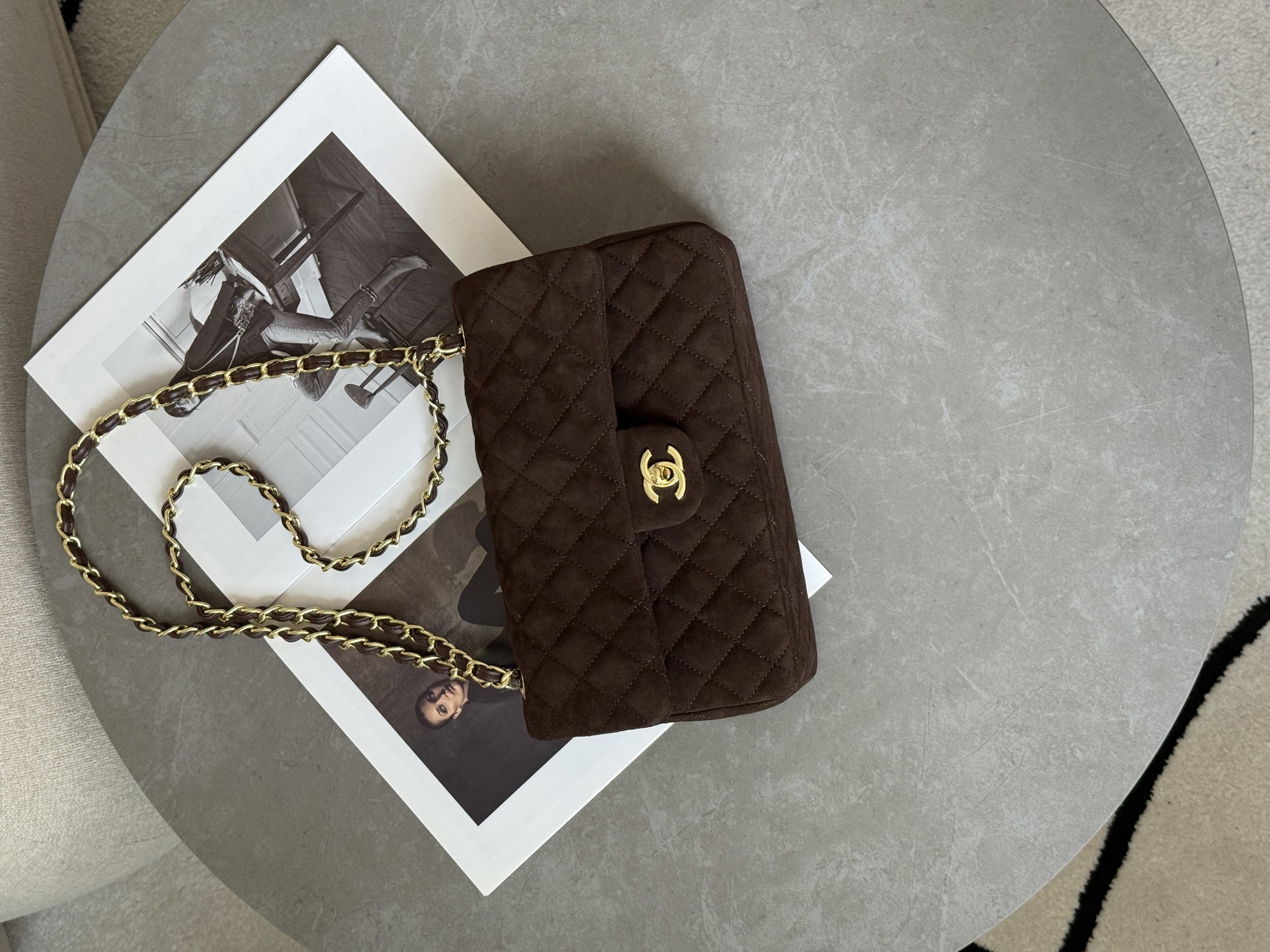 Chanel Classic 2.55 Medium Double Flap in Suede Brown/Gold - 14