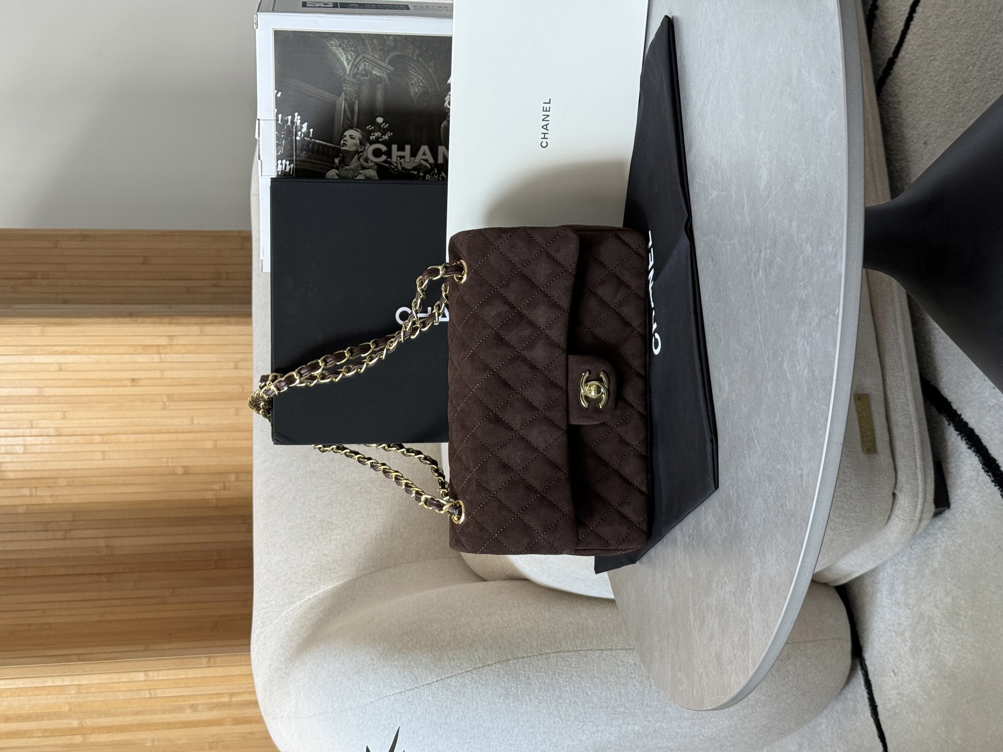 Chanel Classic 2.55 Medium Double Flap in Suede Brown/Gold - 8