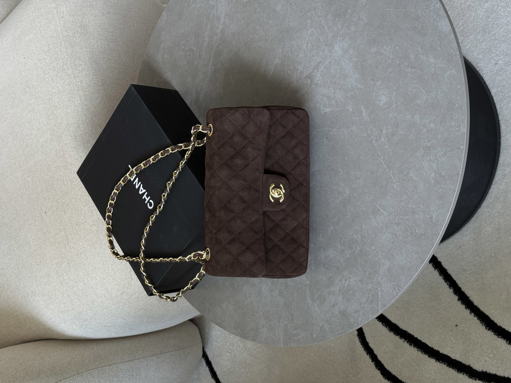 Chanel Classic 2.55 Medium Double Flap in Suede Brown/Gold - 13