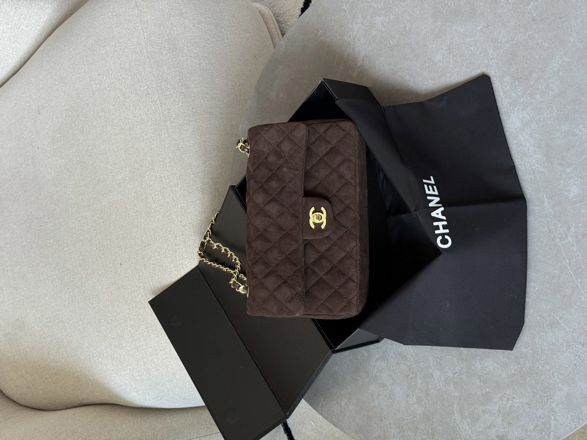 Chanel Classic 2.55 Medium Double Flap in Suede Brown/Gold - 9