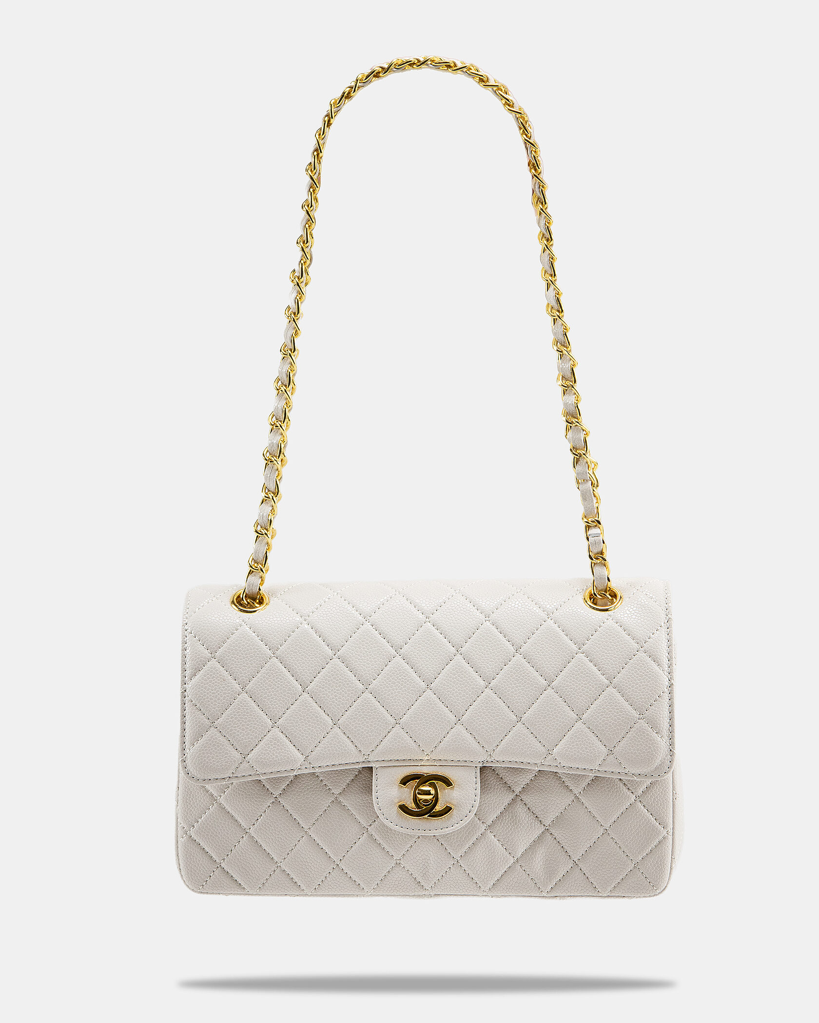 Chanel Classic 2.55 Medium Double Flap in White/Gold - 6