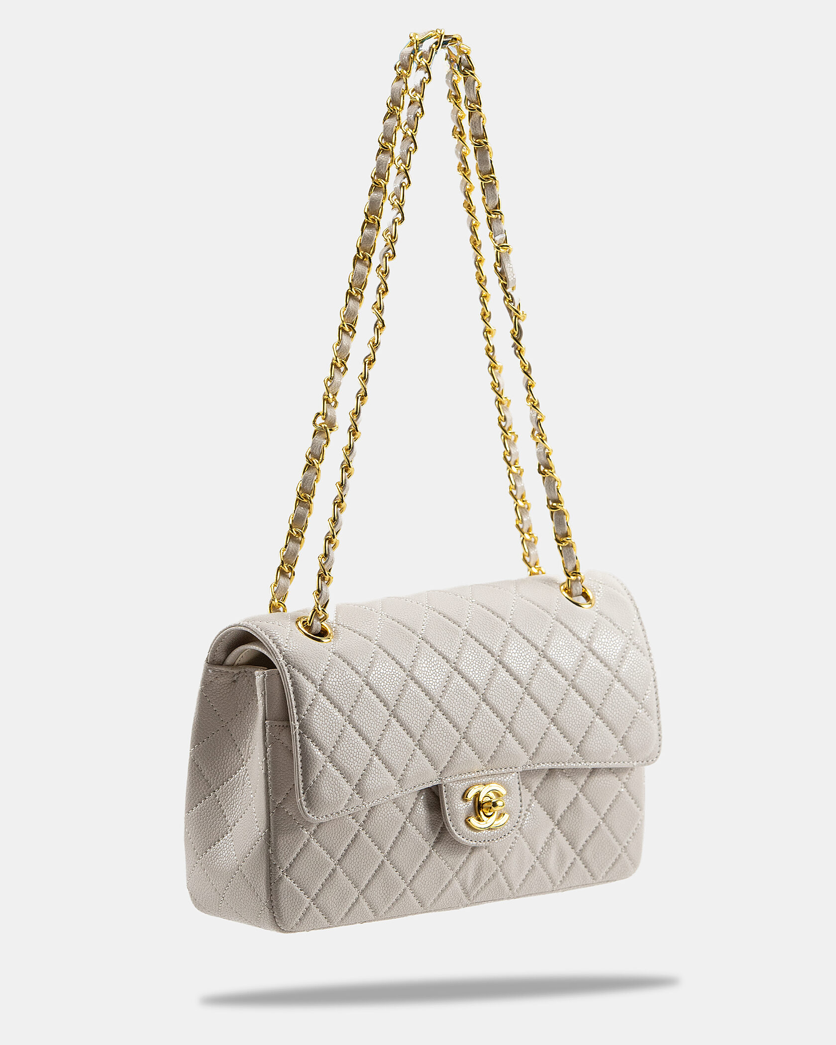 Chanel Classic 2.55 Medium Double Flap in White/Gold - 7