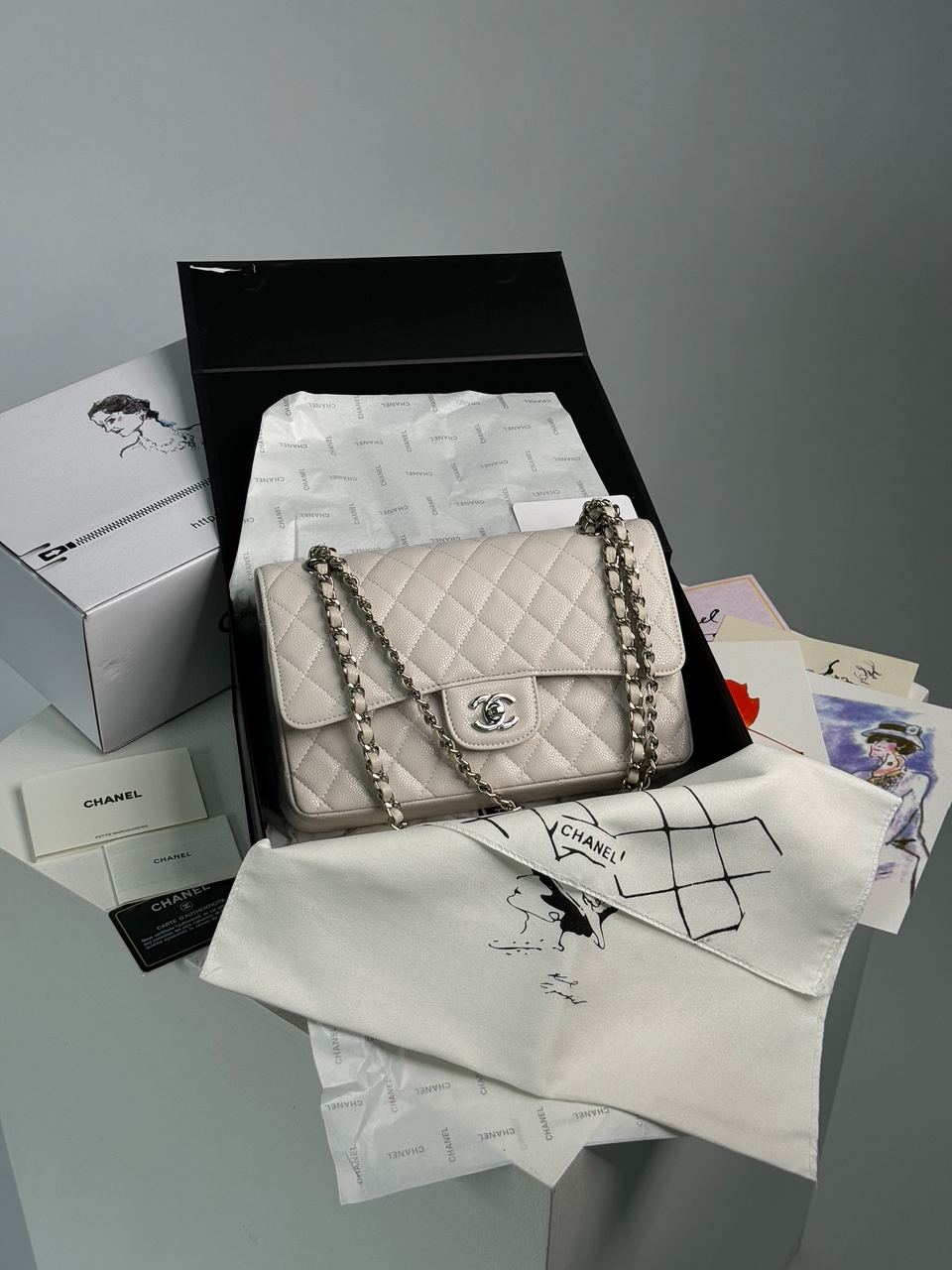 Chanel Classic 2.55 Medium Double Flap in White/Silver - 2