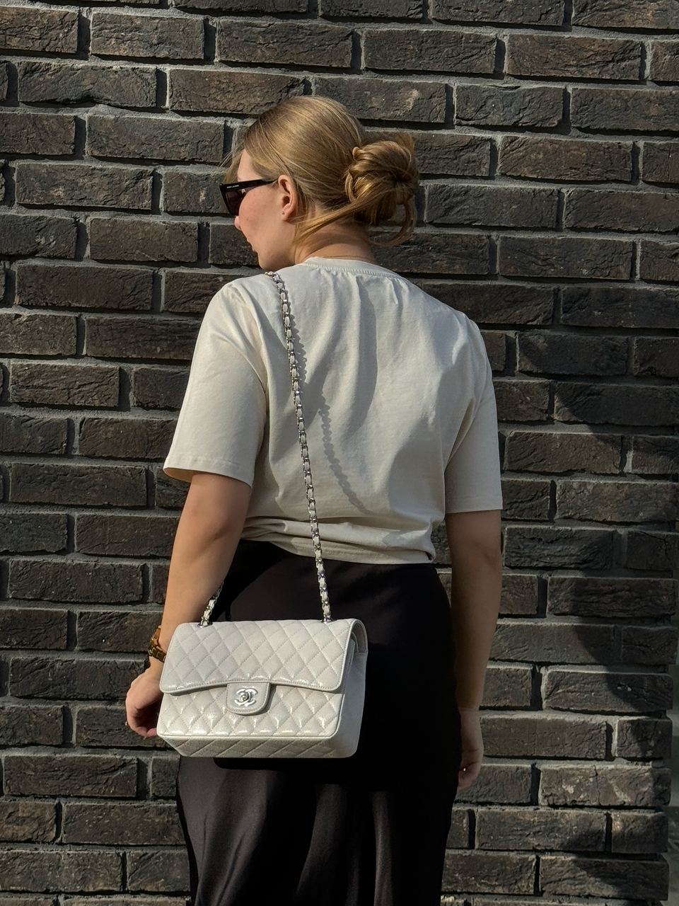 Chanel Classic 2.55 Medium Double Flap in White/Silver - 8