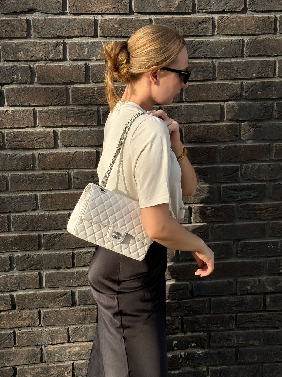 Chanel Classic 2.55 Medium Double Flap in White/Silver - 9