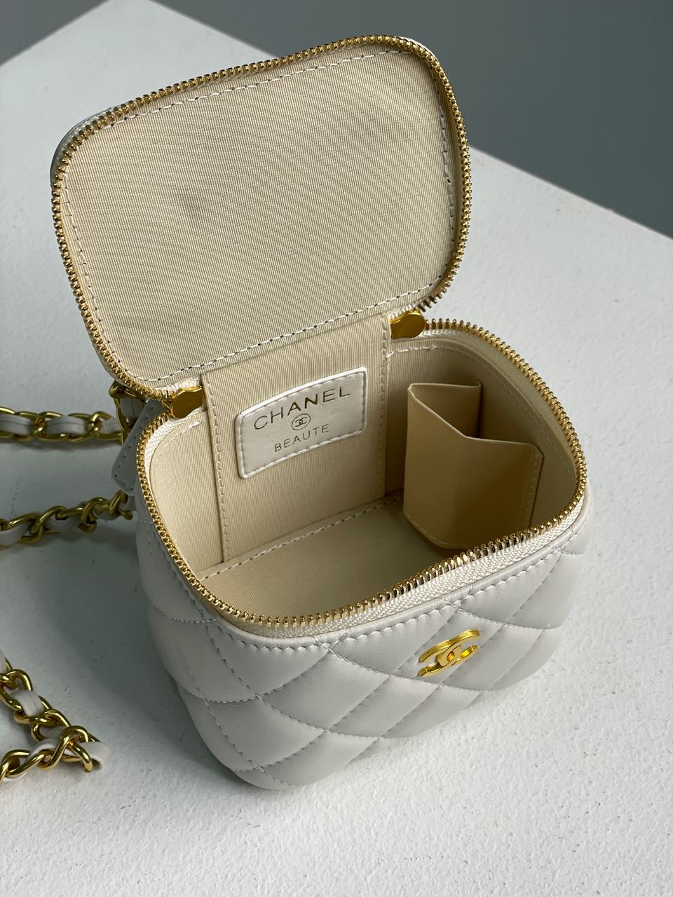 Chanel Classic Beige Lambskin Pearl Crush Mini Vanity Case - 13