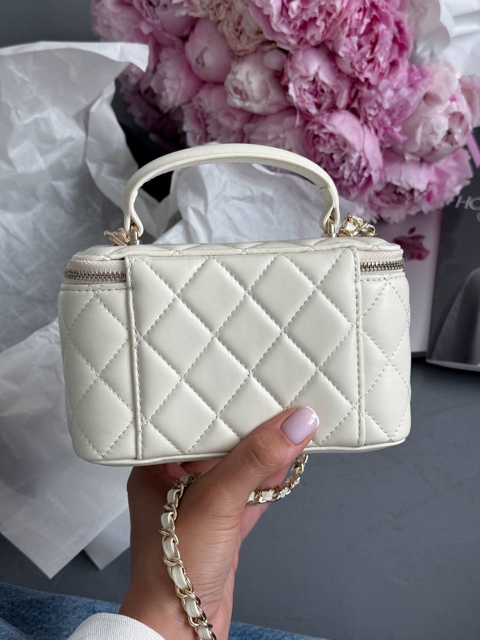 Chanel Classic Beige Lambskin Pearl Crush Vanity Bag - 9