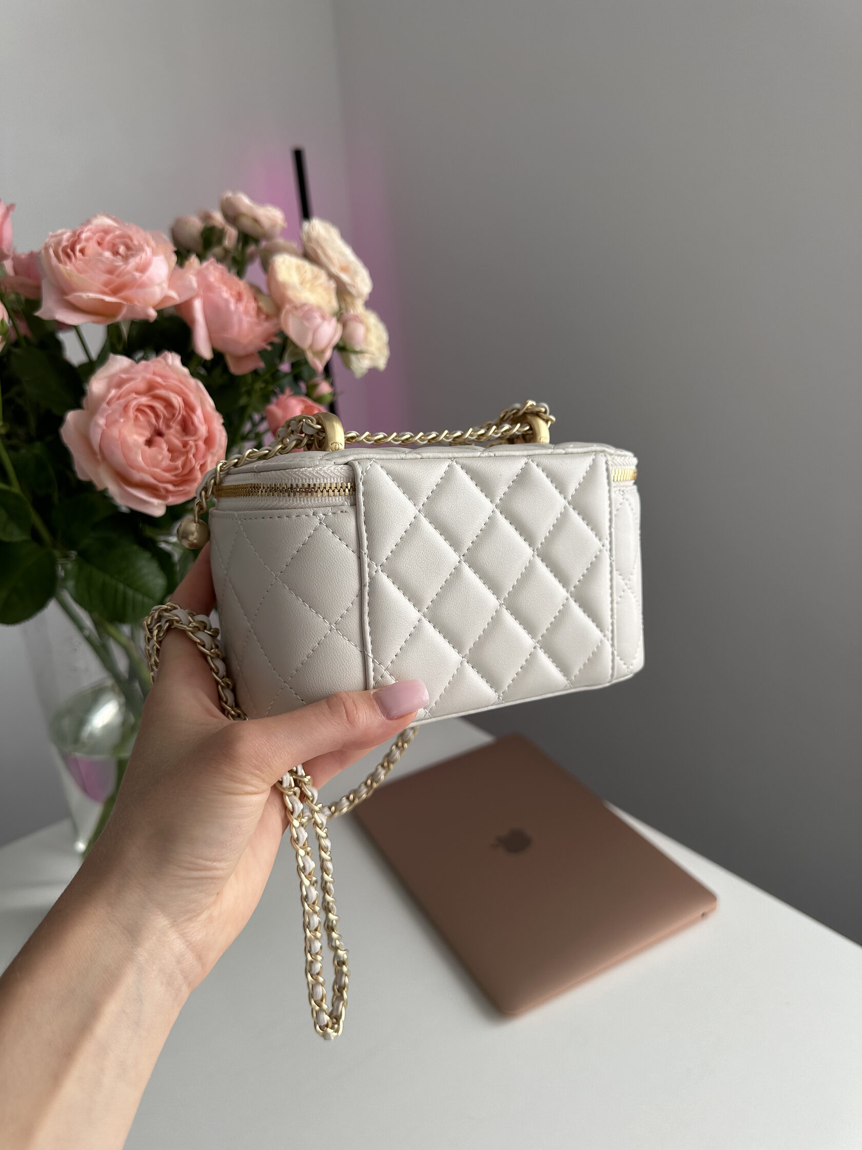 Chanel Classic Beige Lambskin Pearl Crush Vanity Bag - 10