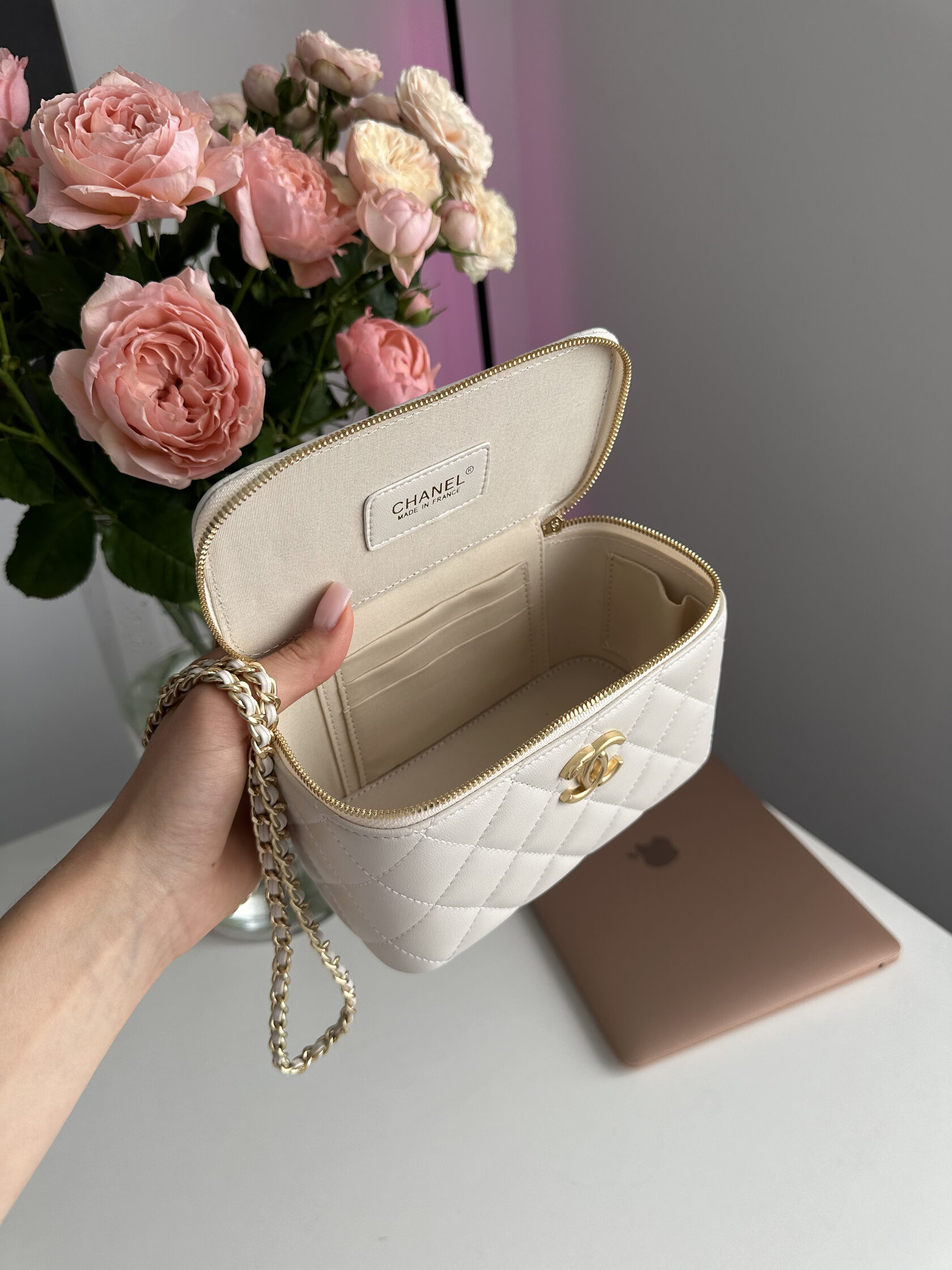 Chanel Classic Beige Lambskin Pearl Crush Vanity Bag - 11