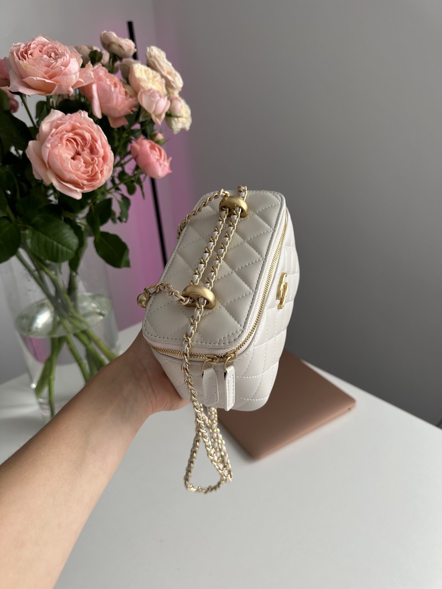 Chanel Classic Beige Lambskin Pearl Crush Vanity Bag - 8