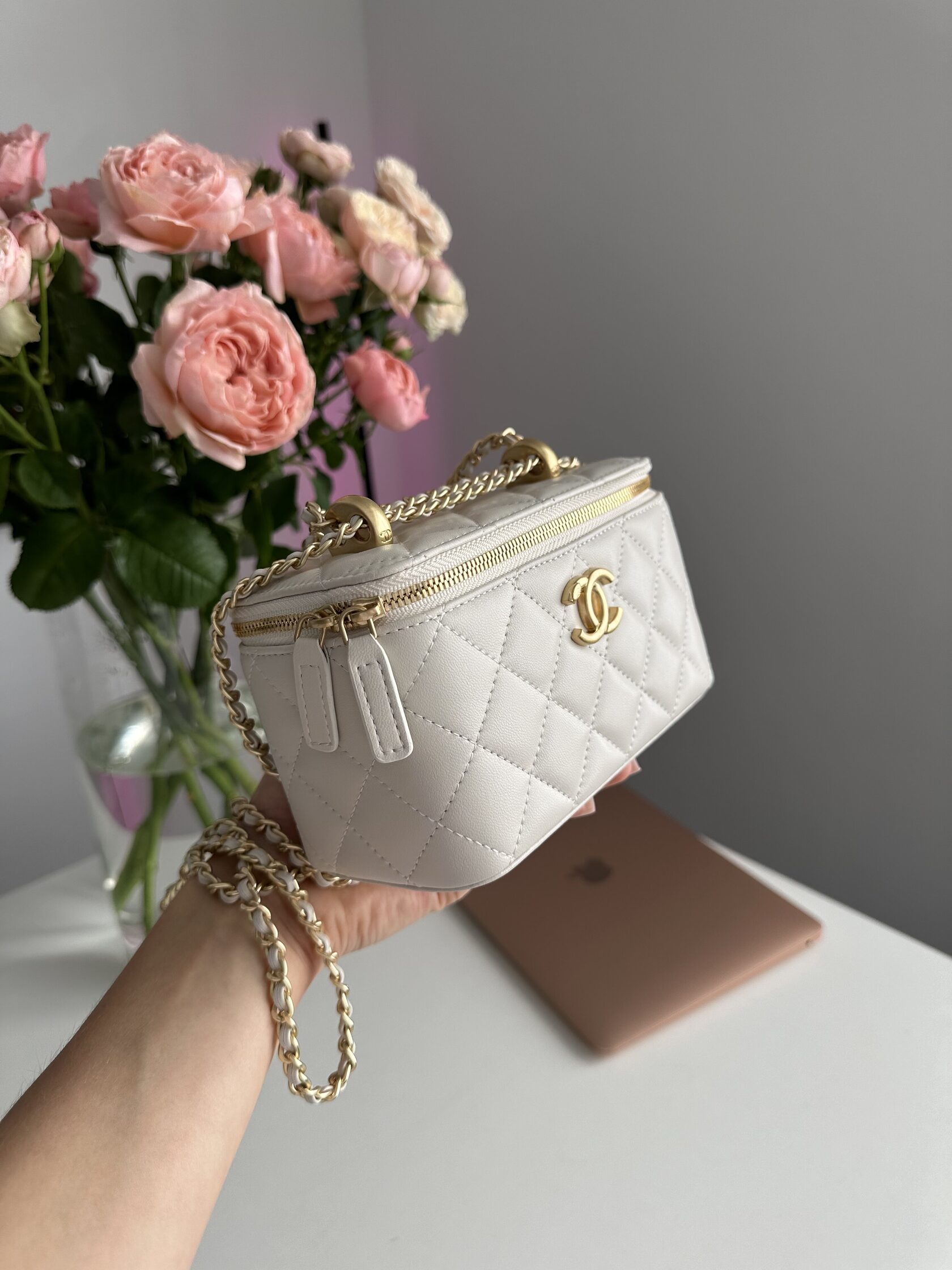 Chanel Classic Beige Lambskin Pearl Crush Vanity Bag - 9