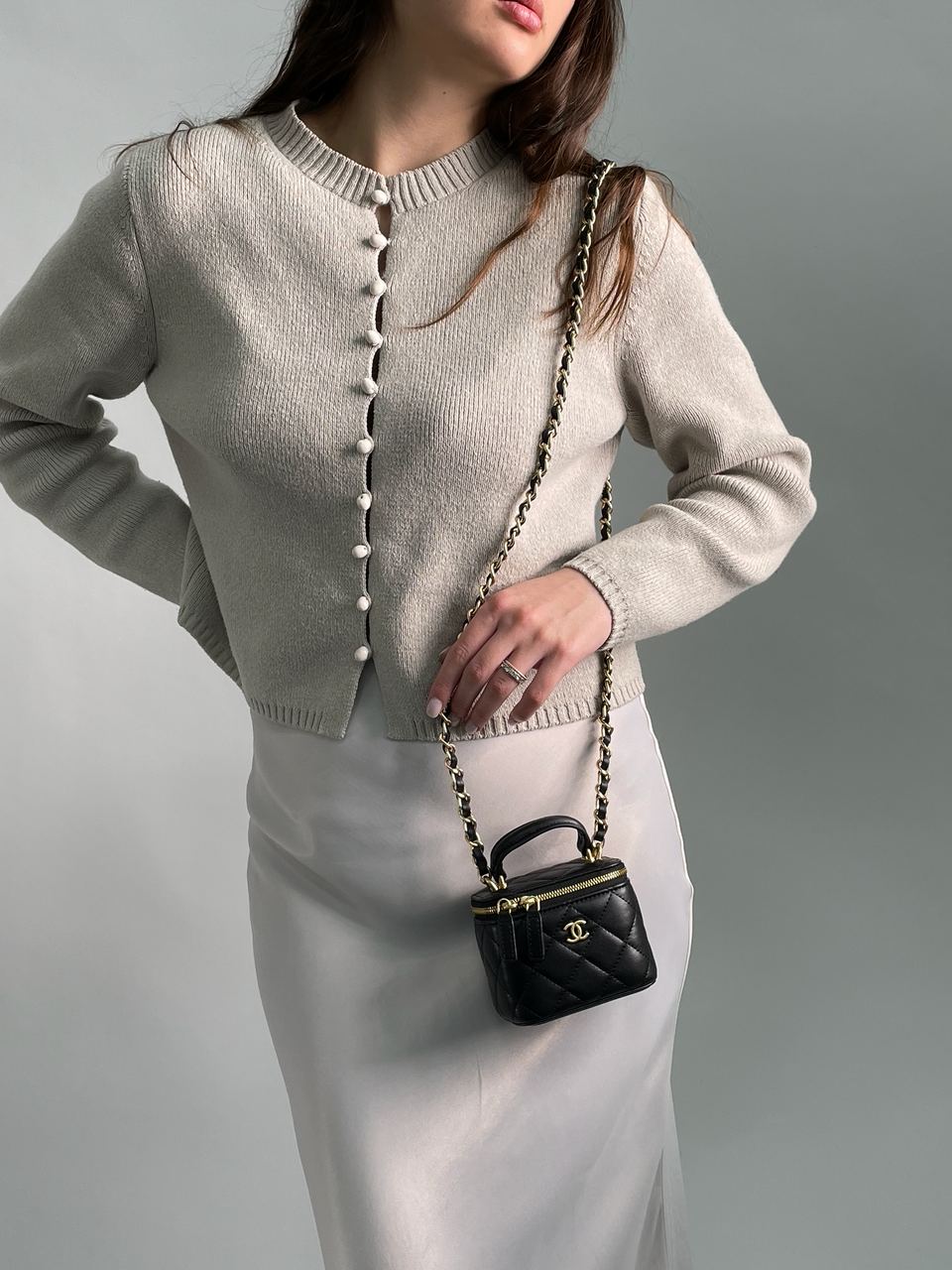 Chanel Classic Black Lambskin Pearl Crush Mini Vanity Case - 5