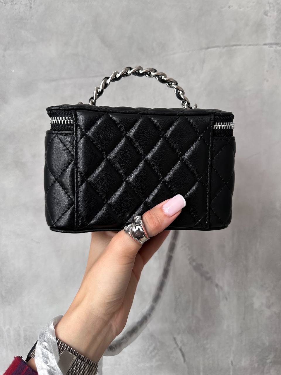 Chanel Classic Black Lambskin Pearl Crush Vanity Bag Silver - 10