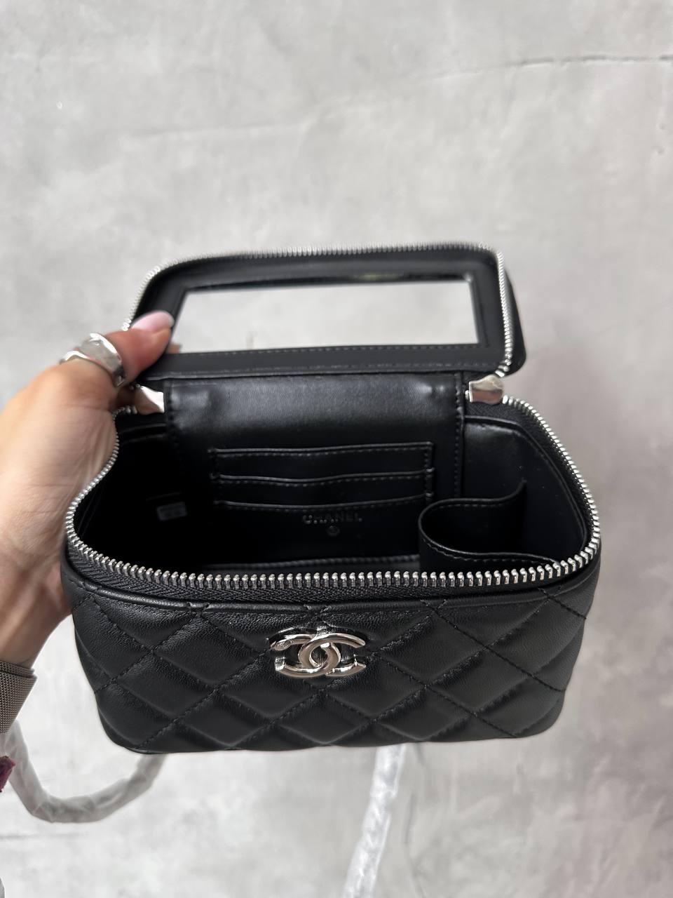 Chanel Classic Black Lambskin Pearl Crush Vanity Bag Silver - 17