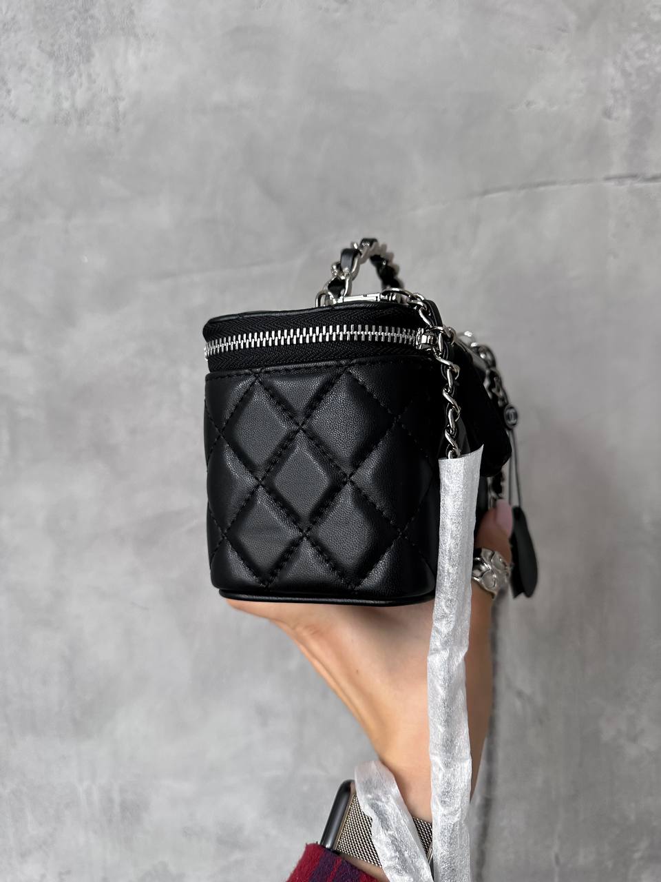 Chanel Classic Black Lambskin Pearl Crush Vanity Bag Silver - 8