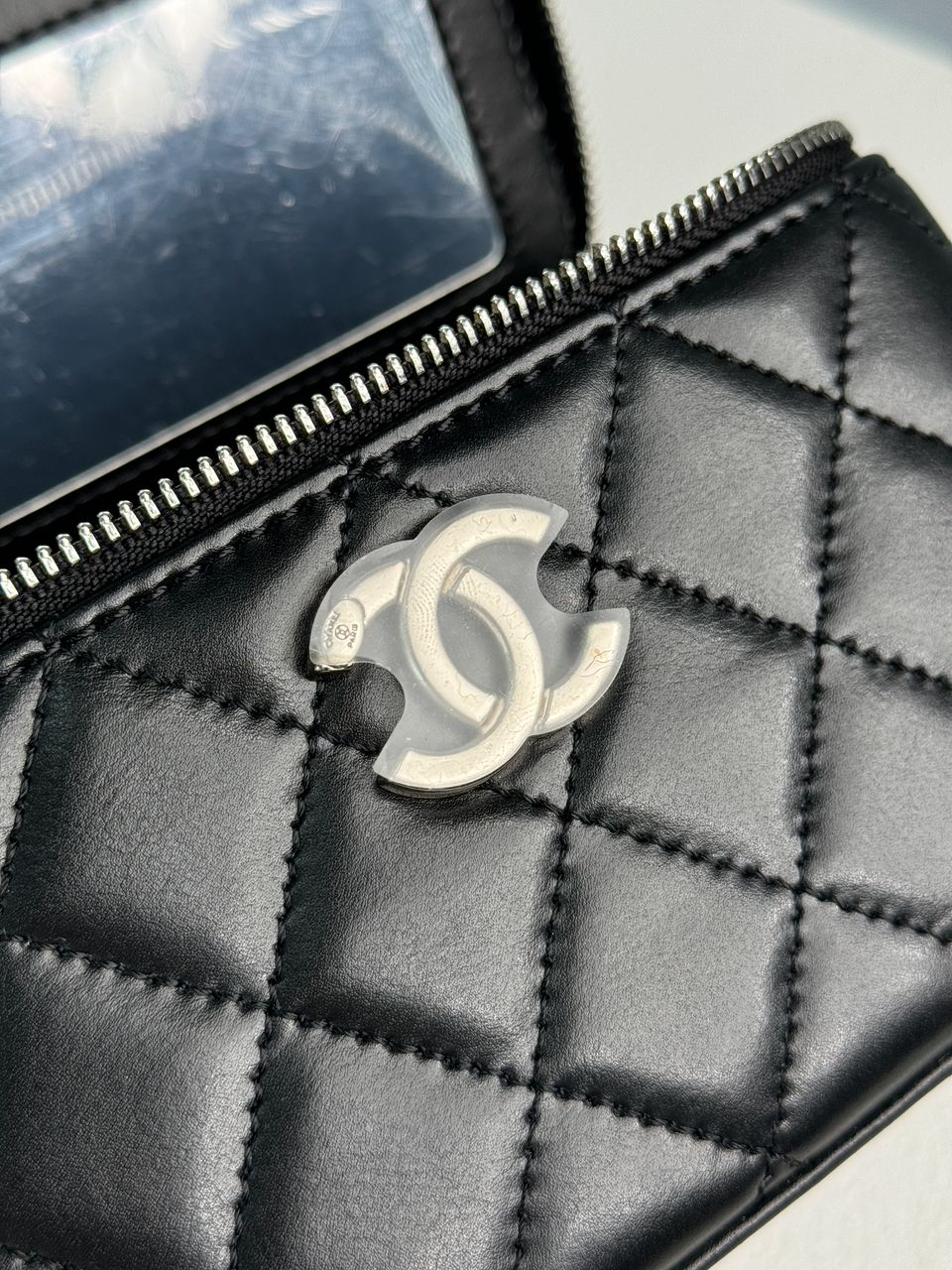 Chanel Classic Black Lambskin Pearl Crush Vanity Bag Silver - 16