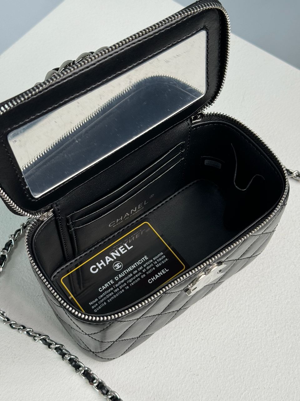 Chanel Classic Black Lambskin Pearl Crush Vanity Bag Silver - 18