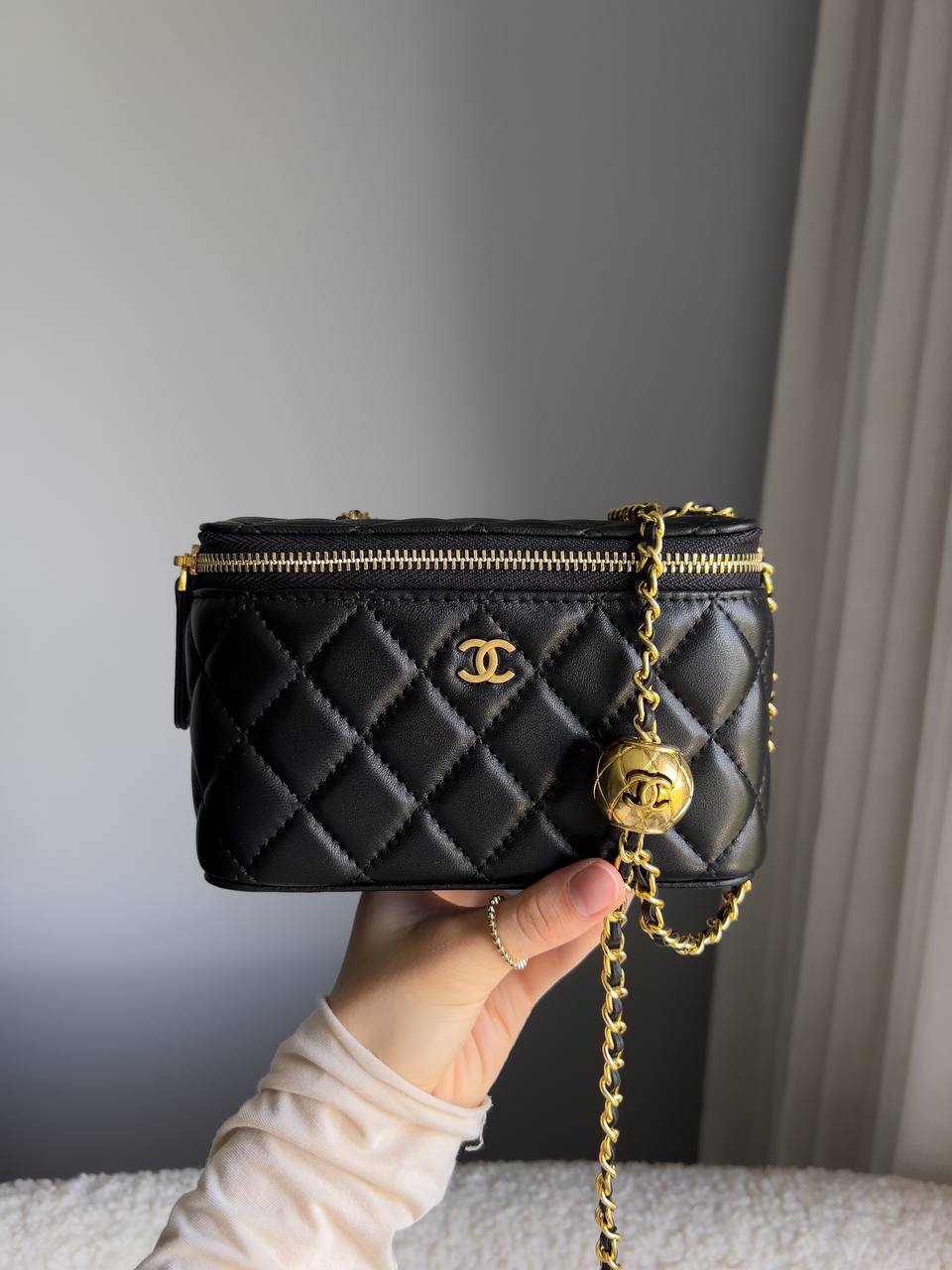Chanel Classic Black Lambskin Pearl Crush Vanity - 7