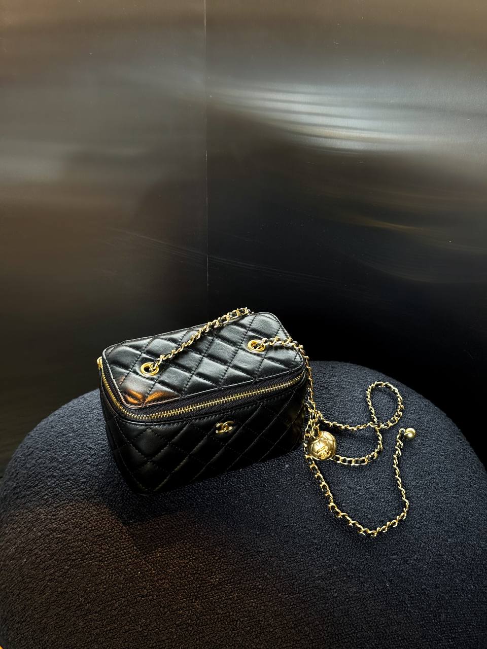 Chanel Classic Black Lambskin Pearl Crush Vanity - 9