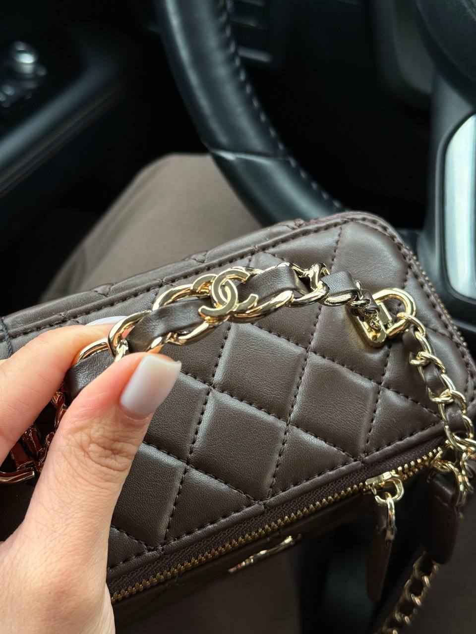 Chanel Classic Brown Lambskin Pearl Crush Vanity Bag Gold - 10