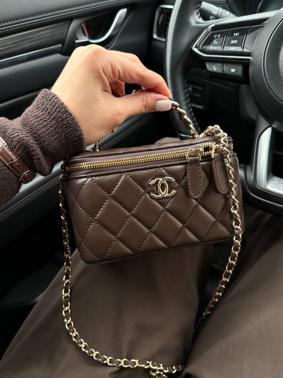 Chanel Classic Brown Lambskin Pearl Crush Vanity Bag Gold - 3