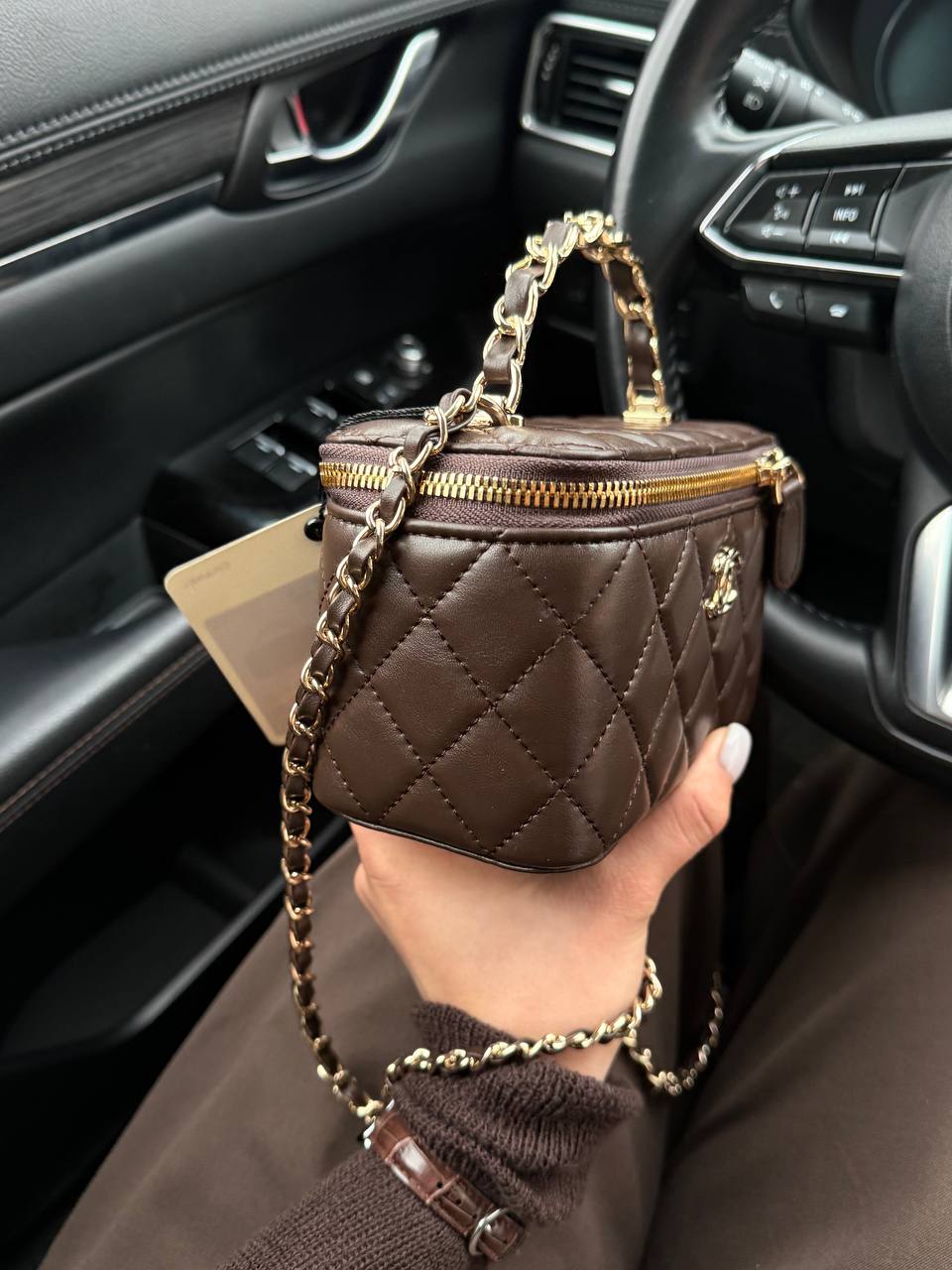 Chanel Classic Brown Lambskin Pearl Crush Vanity Bag Gold - 7