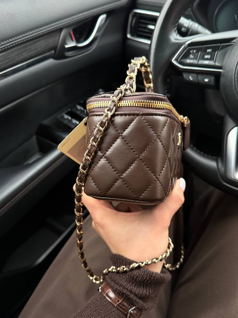 Chanel Classic Brown Lambskin Pearl Crush Vanity Bag Gold - 8