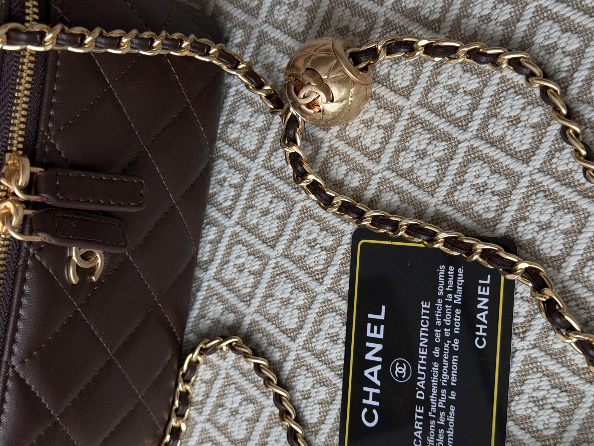 Chanel Classic Brown Lambskin Pearl Crush Vanity Bag Gold - 15