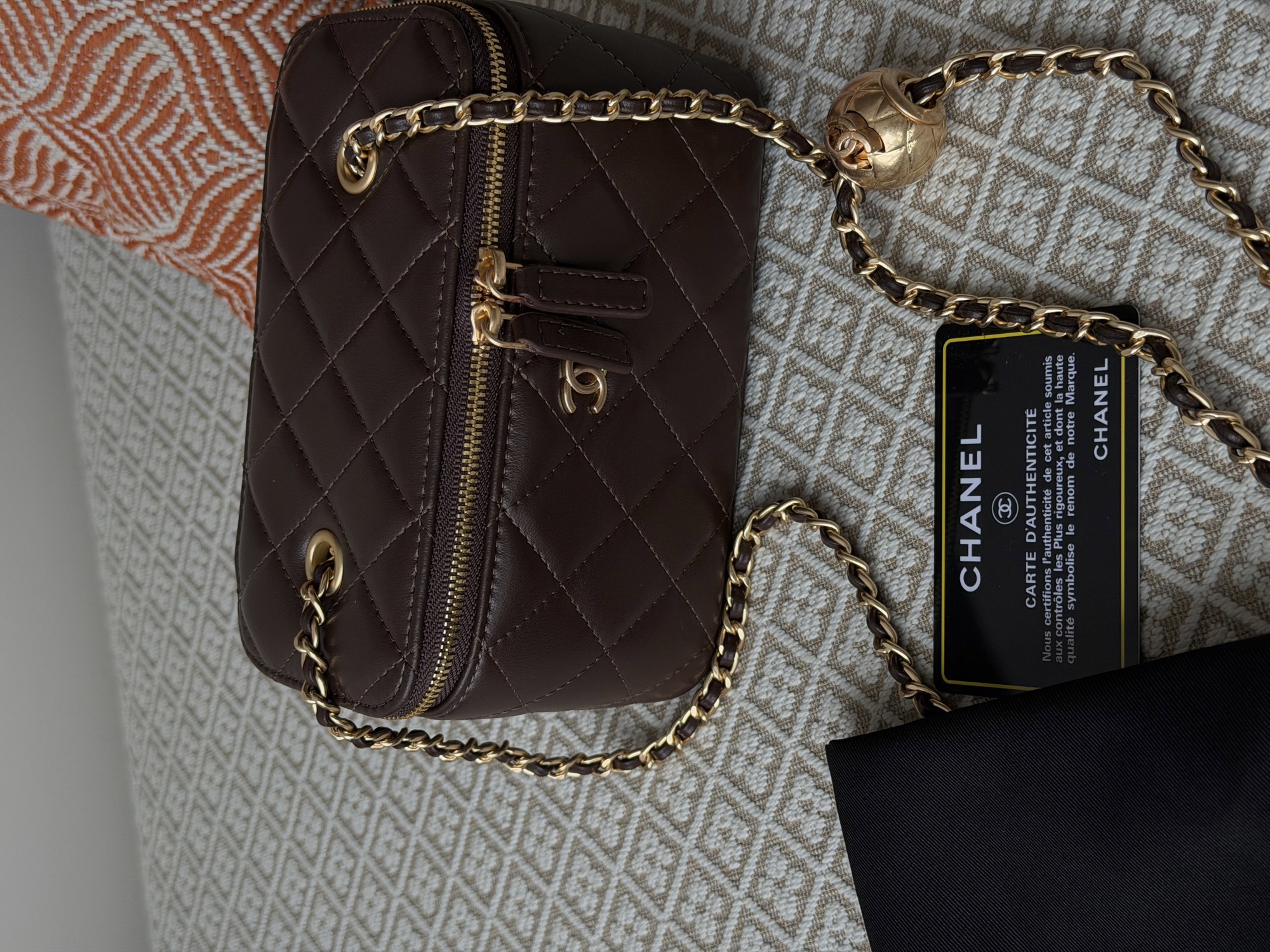 Chanel Classic Brown Lambskin Pearl Crush Vanity Bag Gold - 12