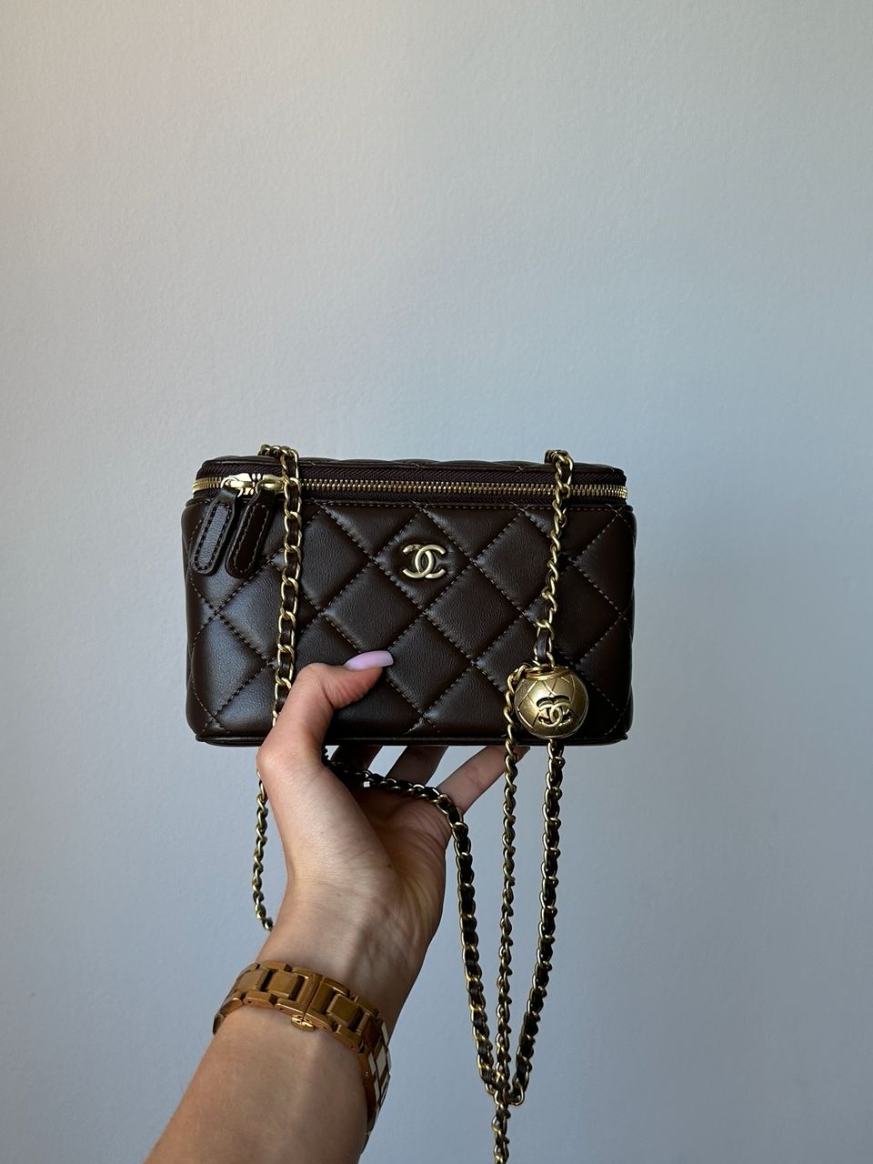 Chanel Classic Brown Lambskin Pearl Crush Vanity Bag Gold - 4